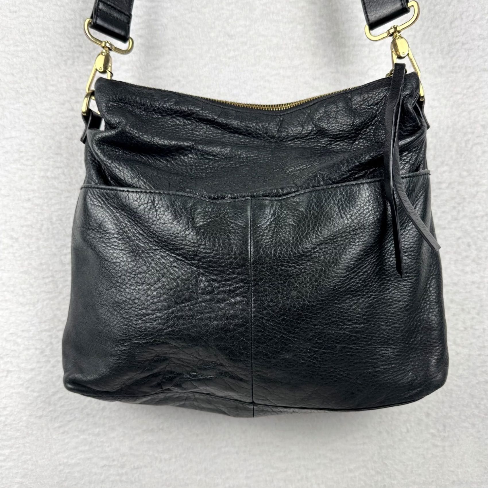 Vintage VINTAGE Margot Black Pebbled Leather Shoulder Crossbody Bag Small 3 Compartment Boho Women Womens Crossbody Bag 11in 10in 3in Silver Hardware Size ONE SIZE - 3 Thumbnail