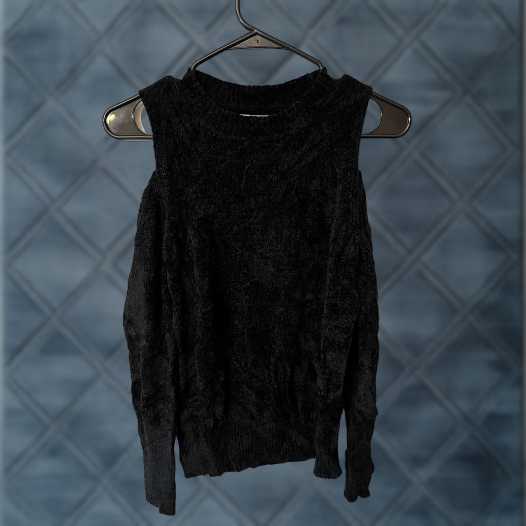 Loft VINTAGE Loft Cold Shoulder Sweater Black Velour XS Woman Pullover Sweater Womens XS Black Velour 90s Fashion Size XS / US 0-2 / IT 36-38 - 1 Thumbnail