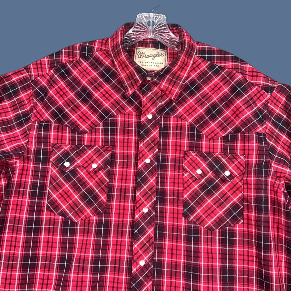Wrangler Wrangler Western Mens XL Pearl Snap Shirt Red Plaid Sawtooth Pocket Cowboy Size US XL / EU 56 / 4 - 1 Thumbnail