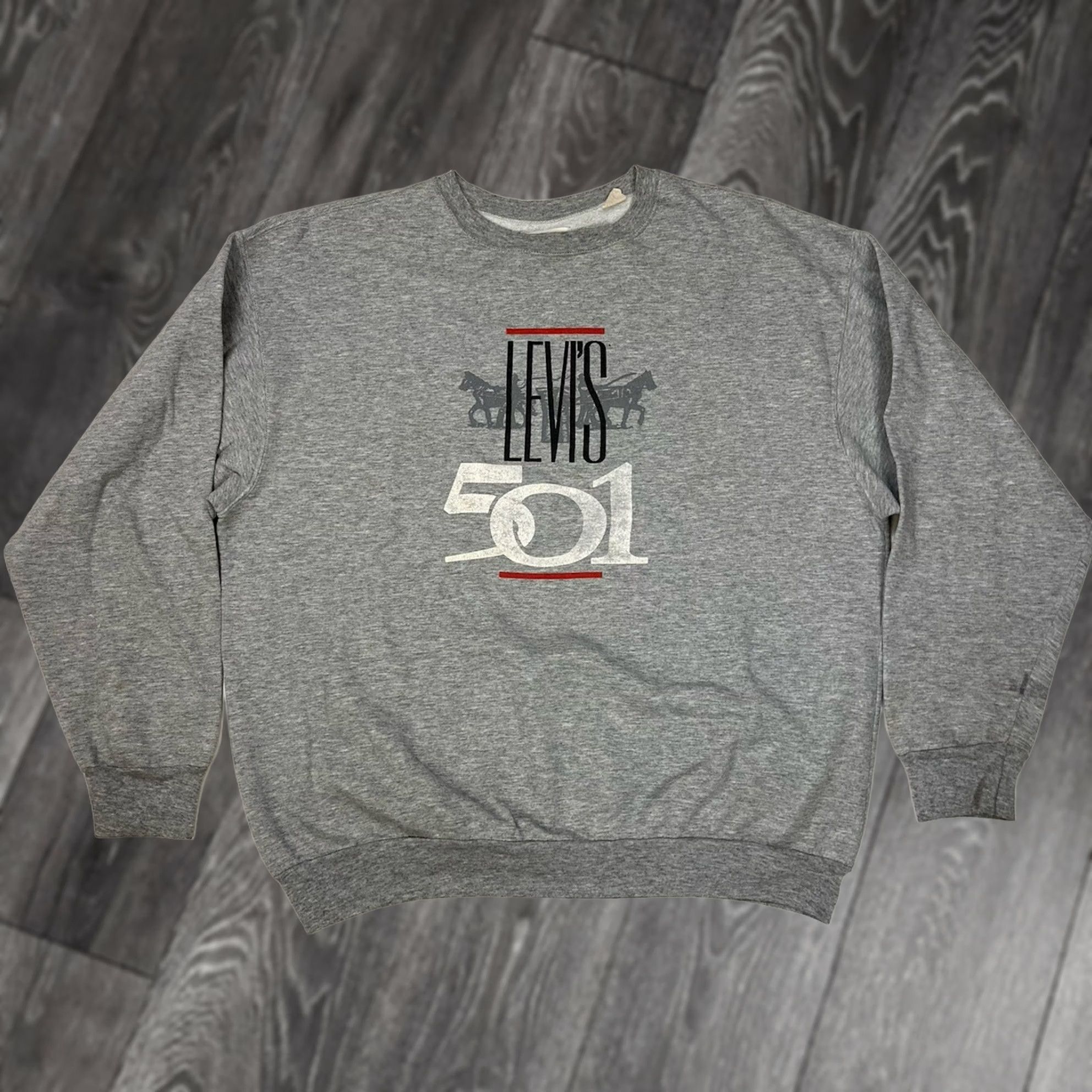 Levi's VINTAGE Levi's 501 Graphic Crewneck Sweatshirt Men XL Gray 90s Size US XL / EU 56 / 4 - 1 Thumbnail