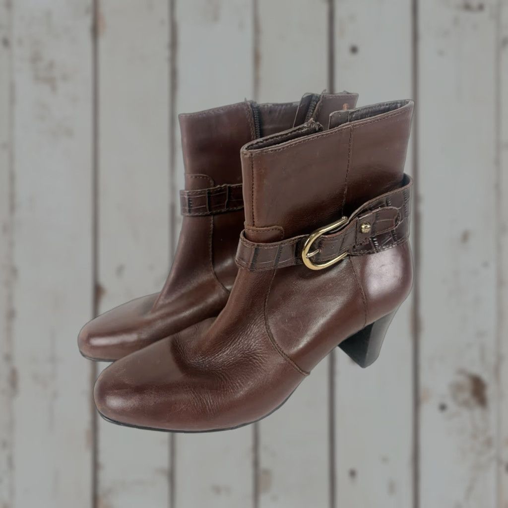 Anne Klein Anne Klein Gansee Brown Leather Boots 2.5in Chunky Heel Womens Size 6M Size US 6 / IT 36 - 1 Thumbnail