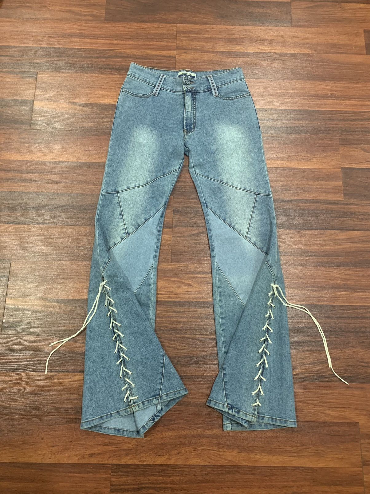 If Six Was Nine X-TM Lace Up Flared Strecthable Jeans Size 29" - 3 Thumbnail