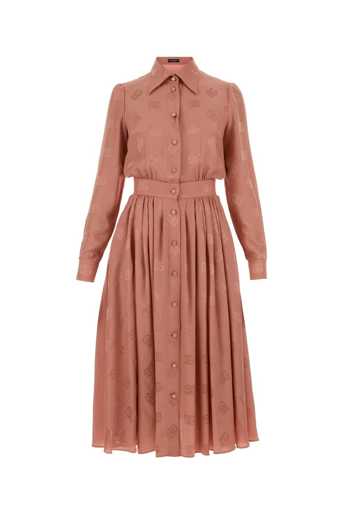 Dolce & Gabbana Antiqued Pink Silk Shirt Dress Size XS / US 0-2 / IT 36-38 - 1 Thumbnail