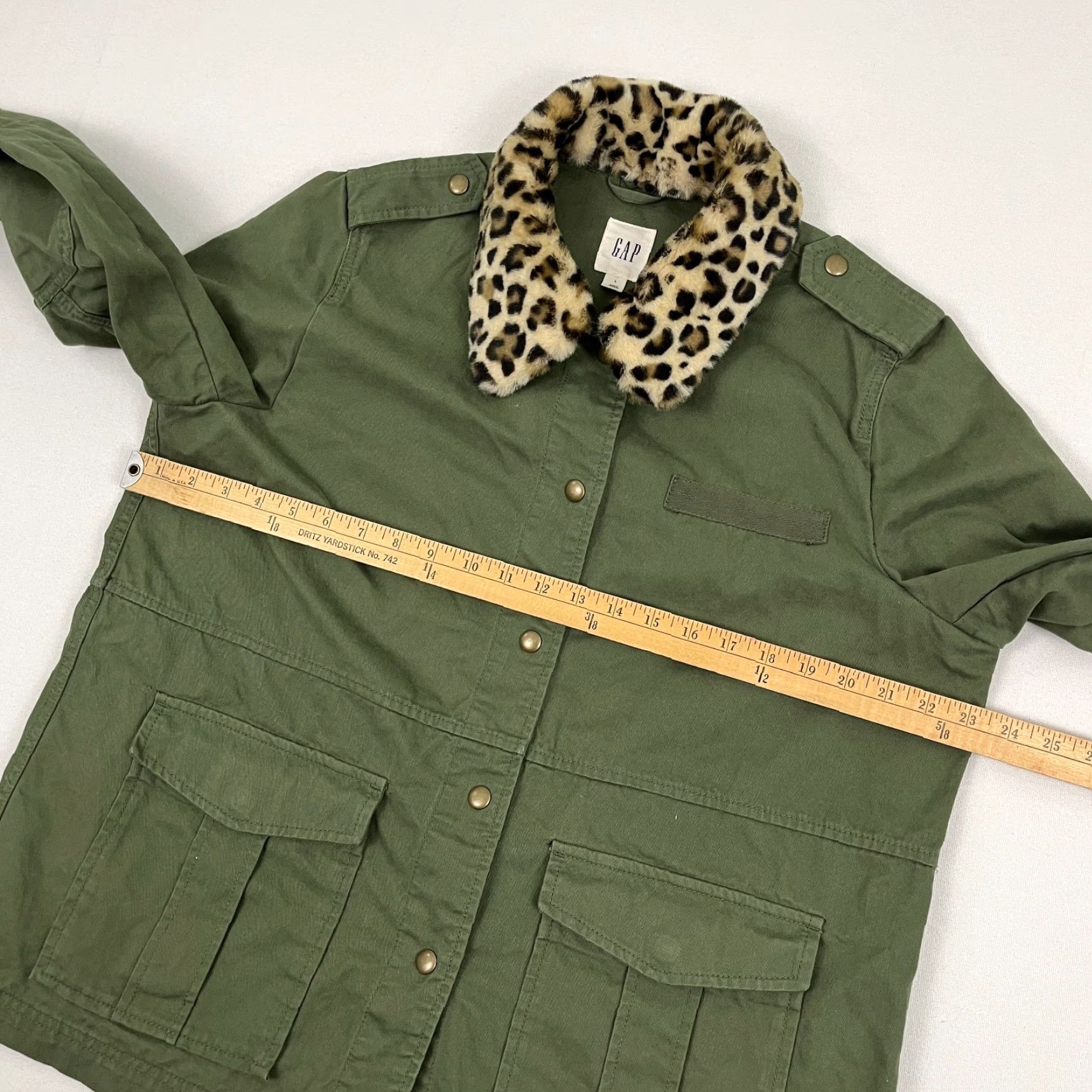 Gap GAP Jacket Womens L Green Army Military Faux Cheetah Trim Collar Utility Epaulet Jacket Size L / US 10 / IT 46 - 5 Thumbnail