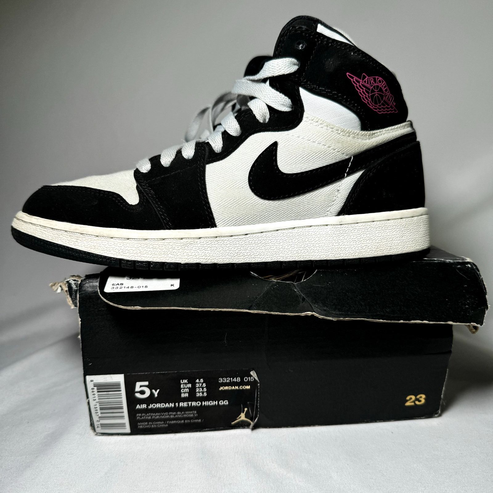 Jordan Brand × Nike Size 5 - Air Jordan 1 Retro High GS Pure Platinum Black Pink Size US 5 / EU 37 - 8 Thumbnail