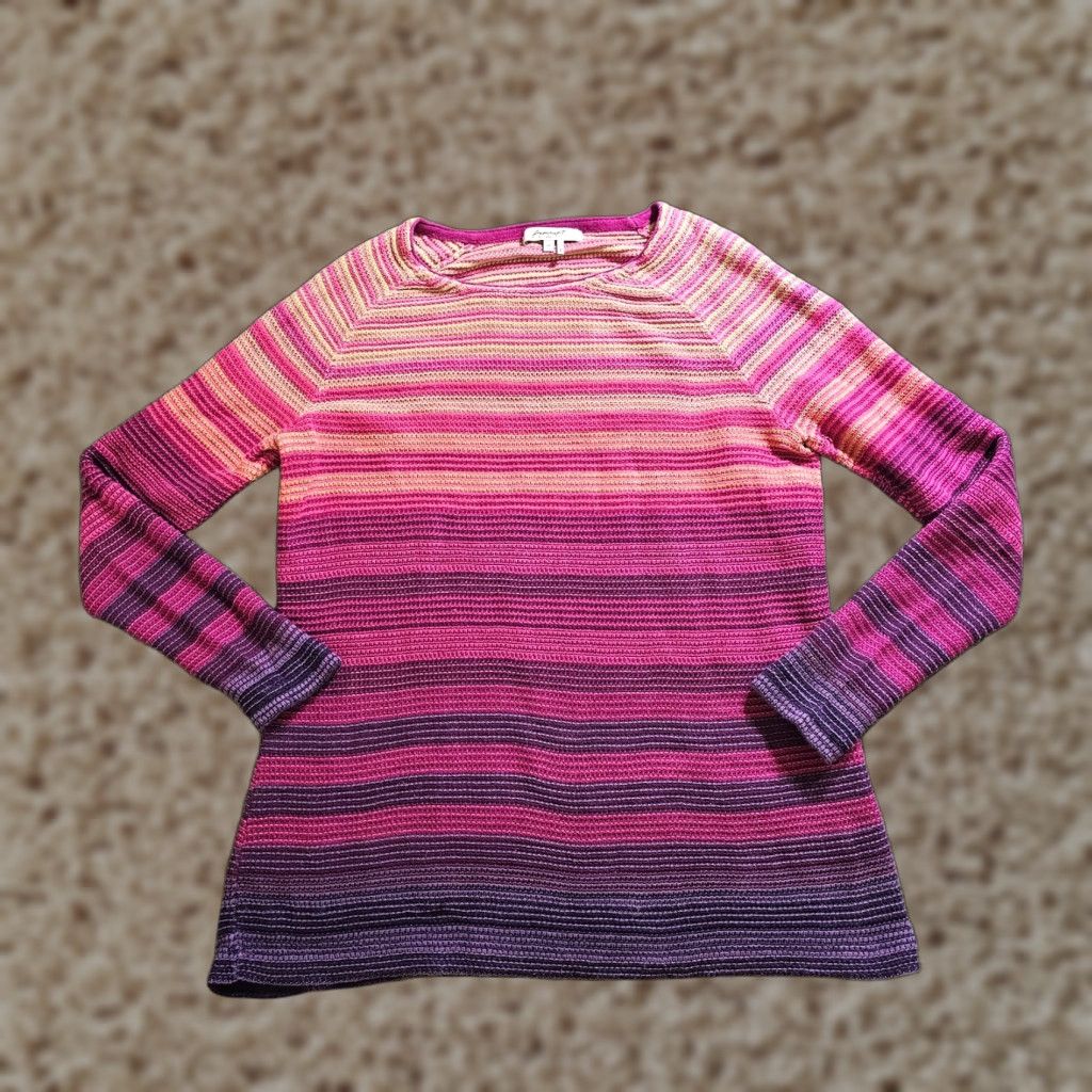 Vintage Foxcroft Sweater Top Womens XL Pink Purple Striped Long Sleeve Round Neck Casual Size XL / US 12-14 / IT 48-50 - 1 Thumbnail