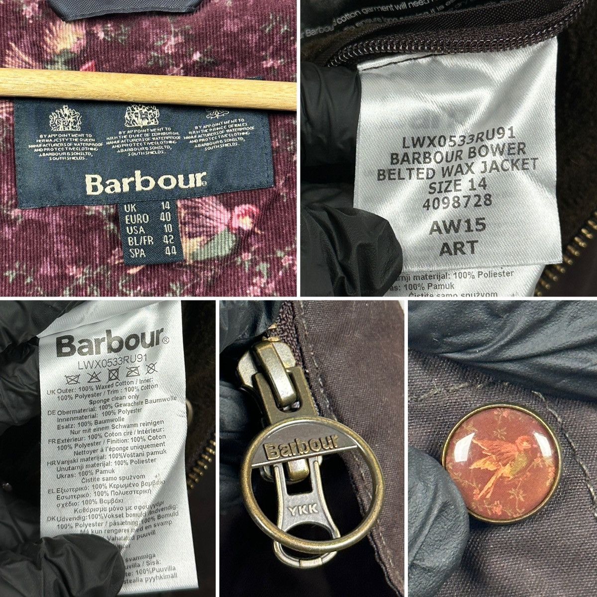 Barbour Barbour Brown Bird Art Bower Belted Waxed Coat Jacket Size L / US 10 / IT 46 - 23 Thumbnail