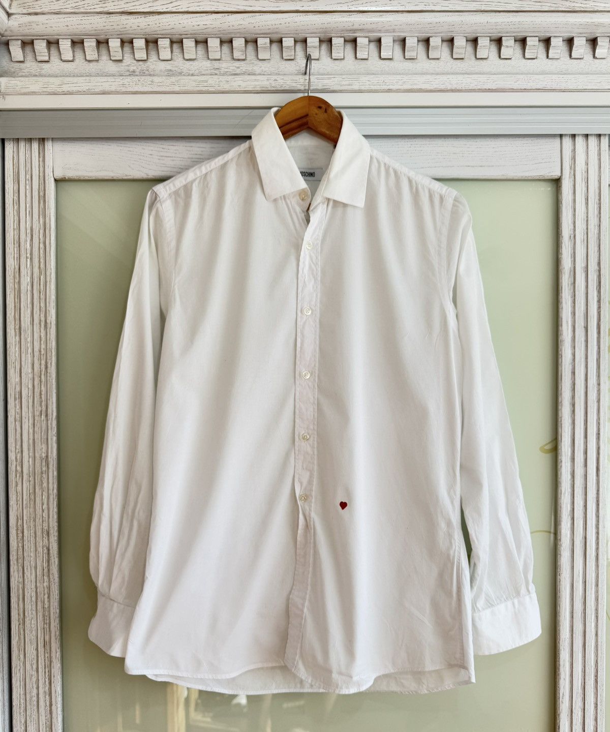 Moschino Moschino White Long Sleeve Red Heart Shirt Size US M / EU 48-50 / 2 - 1 Thumbnail