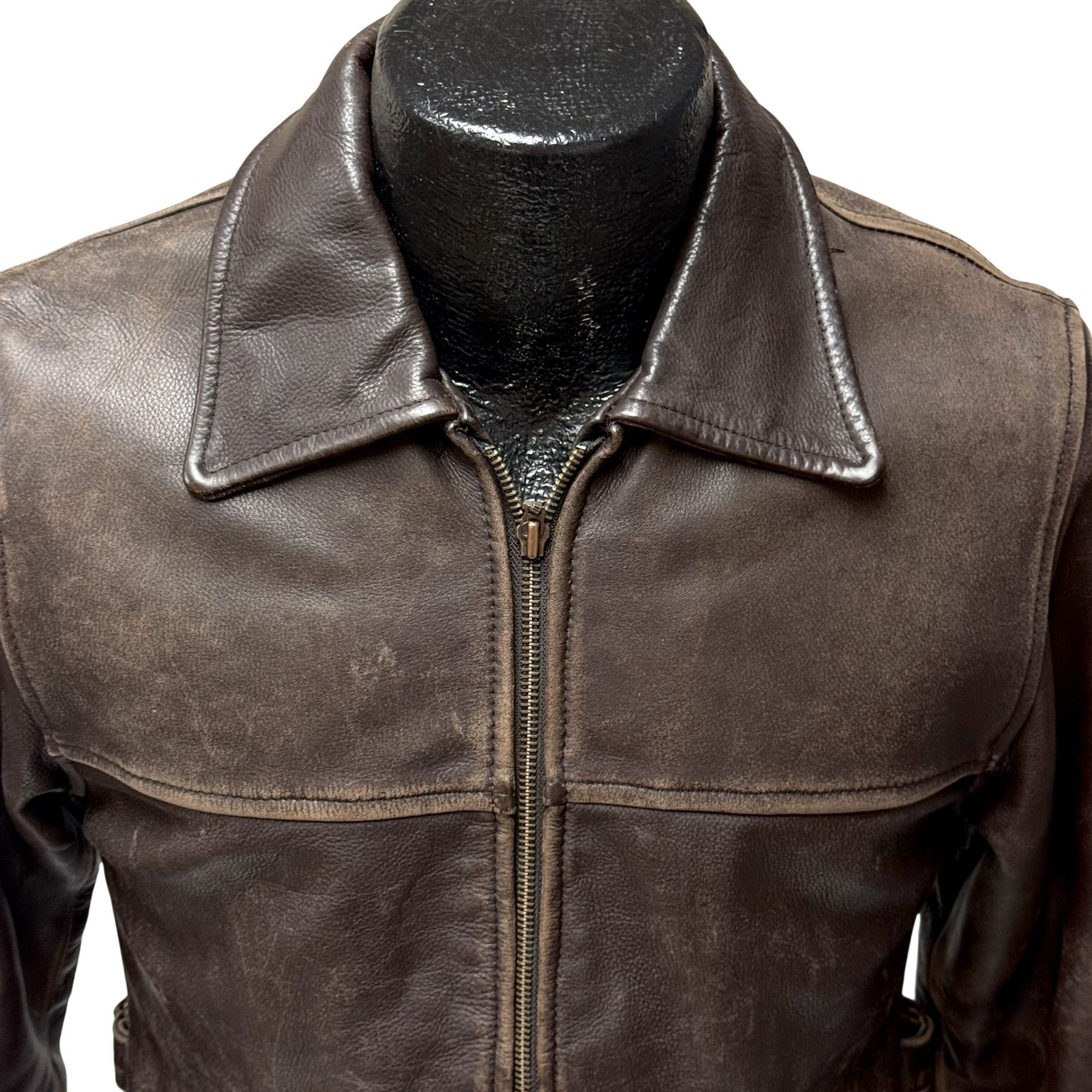 Other Vtg American Born Leather MoTo DISTRESSED Biker Jacket Size S / US 4 / IT 40 - 2 Thumbnail