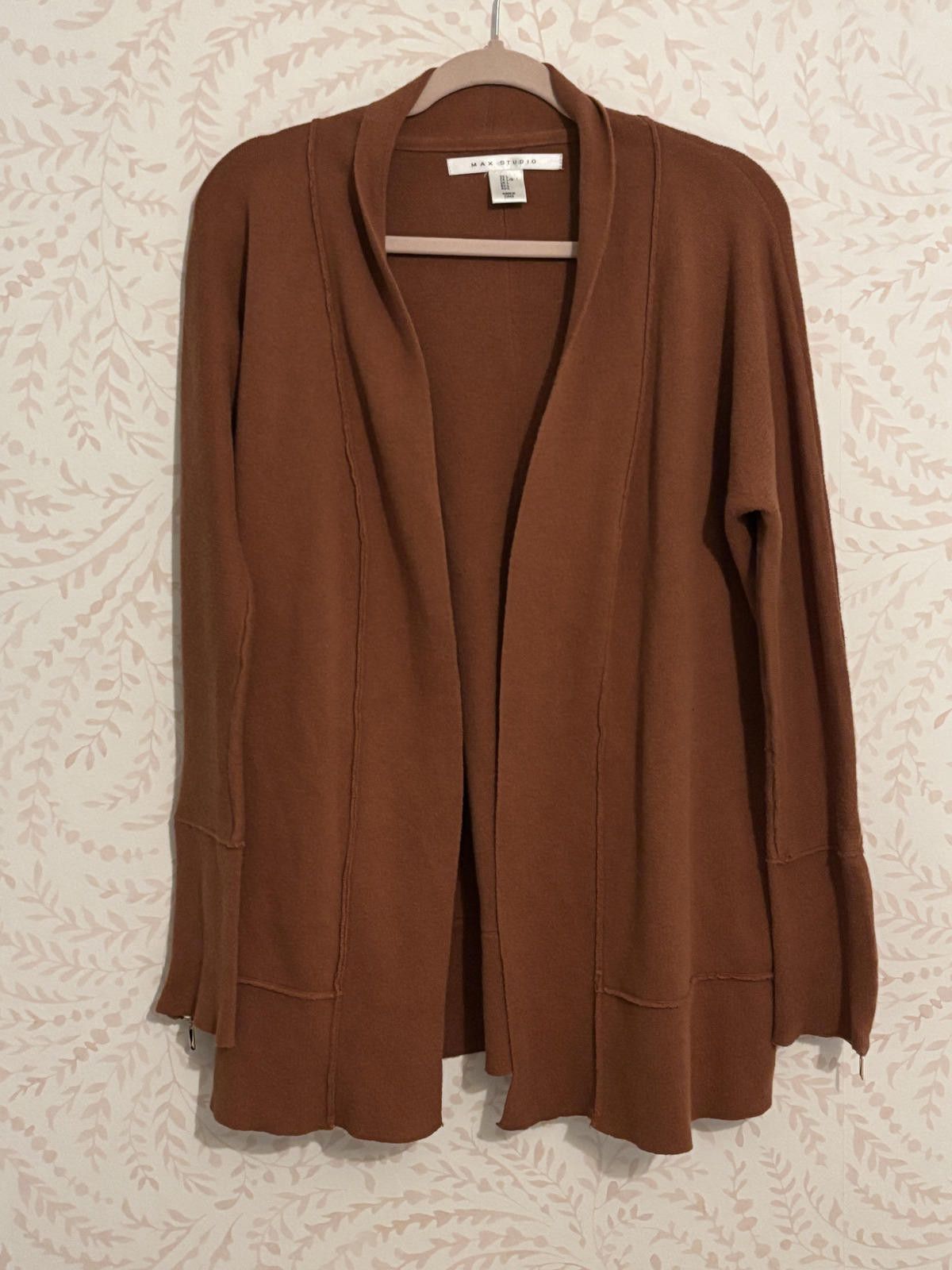 Designer Cozy Max Studio Terracotta Cotton Cardigan Size L / US 10 / IT 46 - 1 Thumbnail