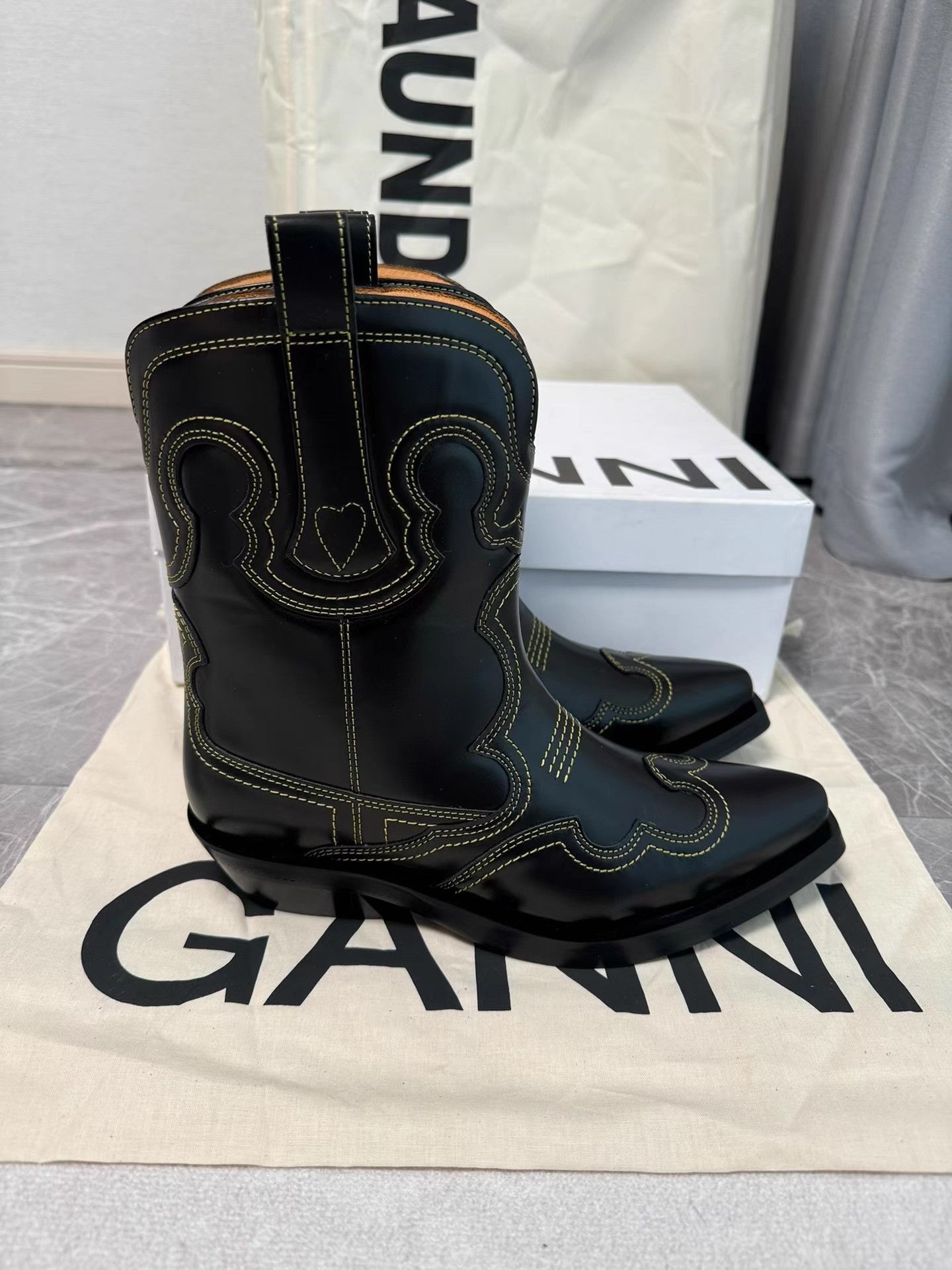 Ganni GANNI Black Western Boots K6 Size US 7 / IT 37 - 3 Thumbnail