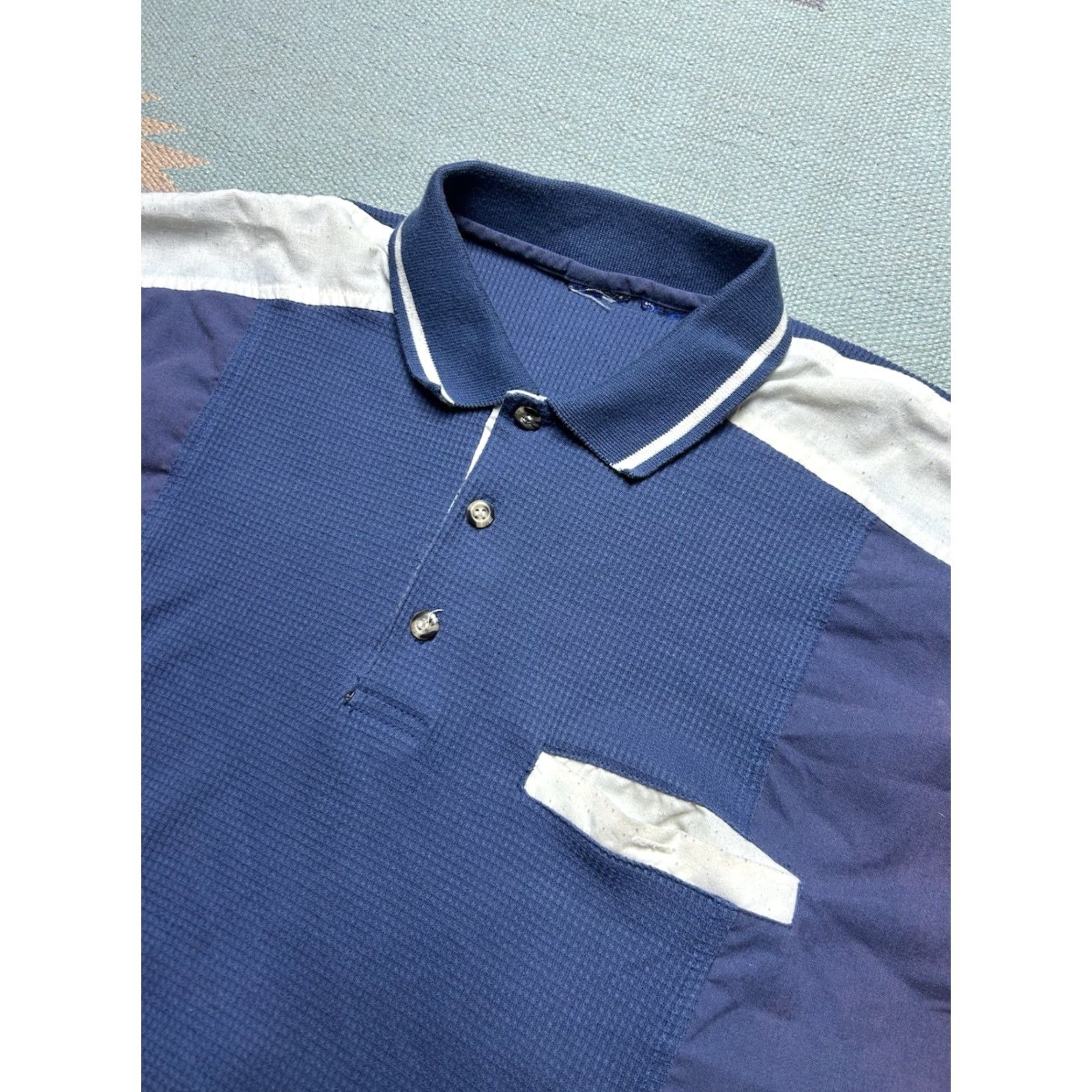Vintage VINTAGE 80s 90s Short Sleeve Polo Shirt Waffle Knit Blue Tri Tone Men’s XL Polo Shirt - Blue, Unbranded, Knit, Short Sleeve, Regular, Men, XL Size US XL / EU 56 / 4 - 3 Thumbnail
