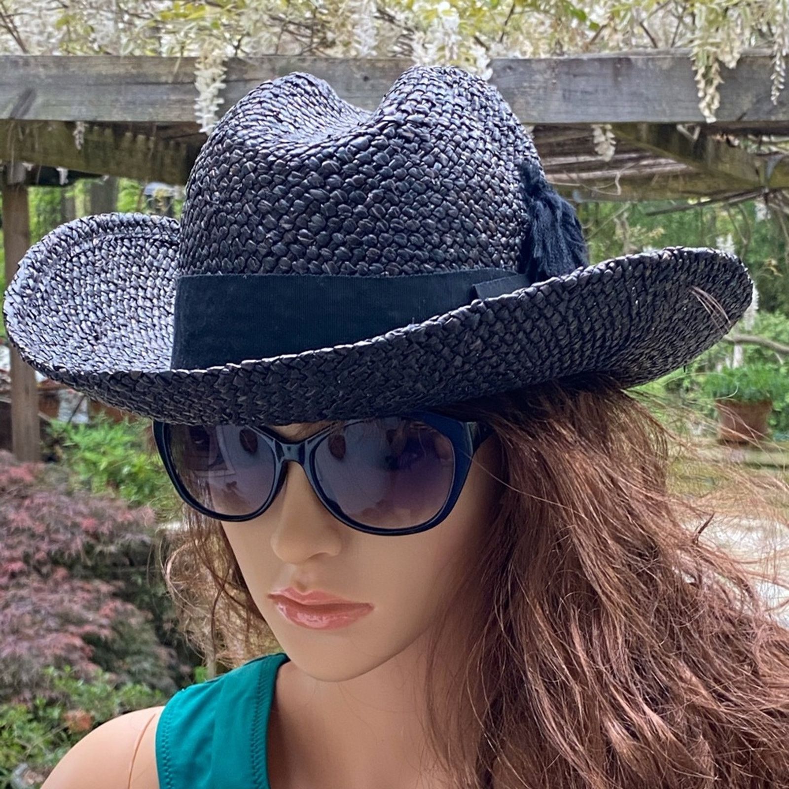 Goods Black Woven Straw Hat Sz L Size ONE SIZE - 2 Thumbnail