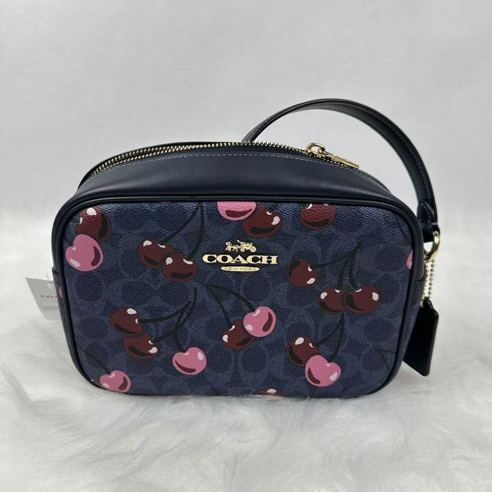Coach Jamie Camera Bag Signature Canvas Cherry Print Denim in Blue, Women's