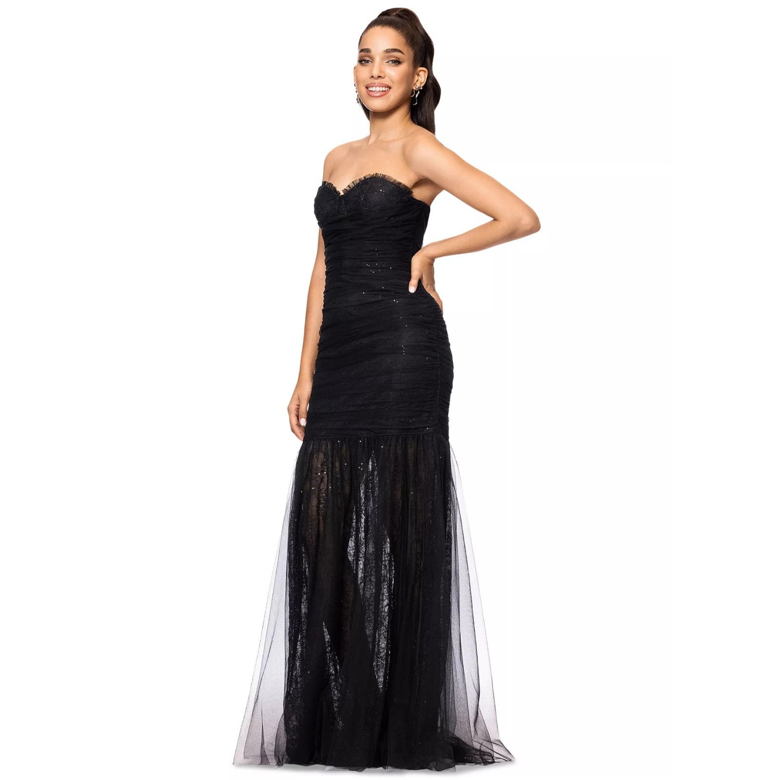 Other Betsy & Adam Women's Black Sequined Lace Corset Gown Size 8. Size M / US 6-8 / IT 42-44 - 2 Thumbnail