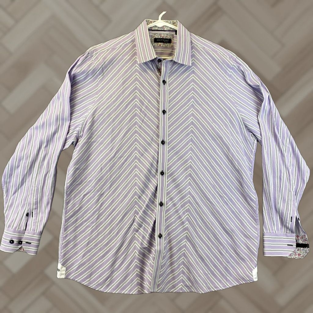 Vintage DOLCE GUAVA Striped Button-Up Shirt 2XL Purple Long Sleeve Mens Size US XXL / EU 58 / 5 - 1 Thumbnail
