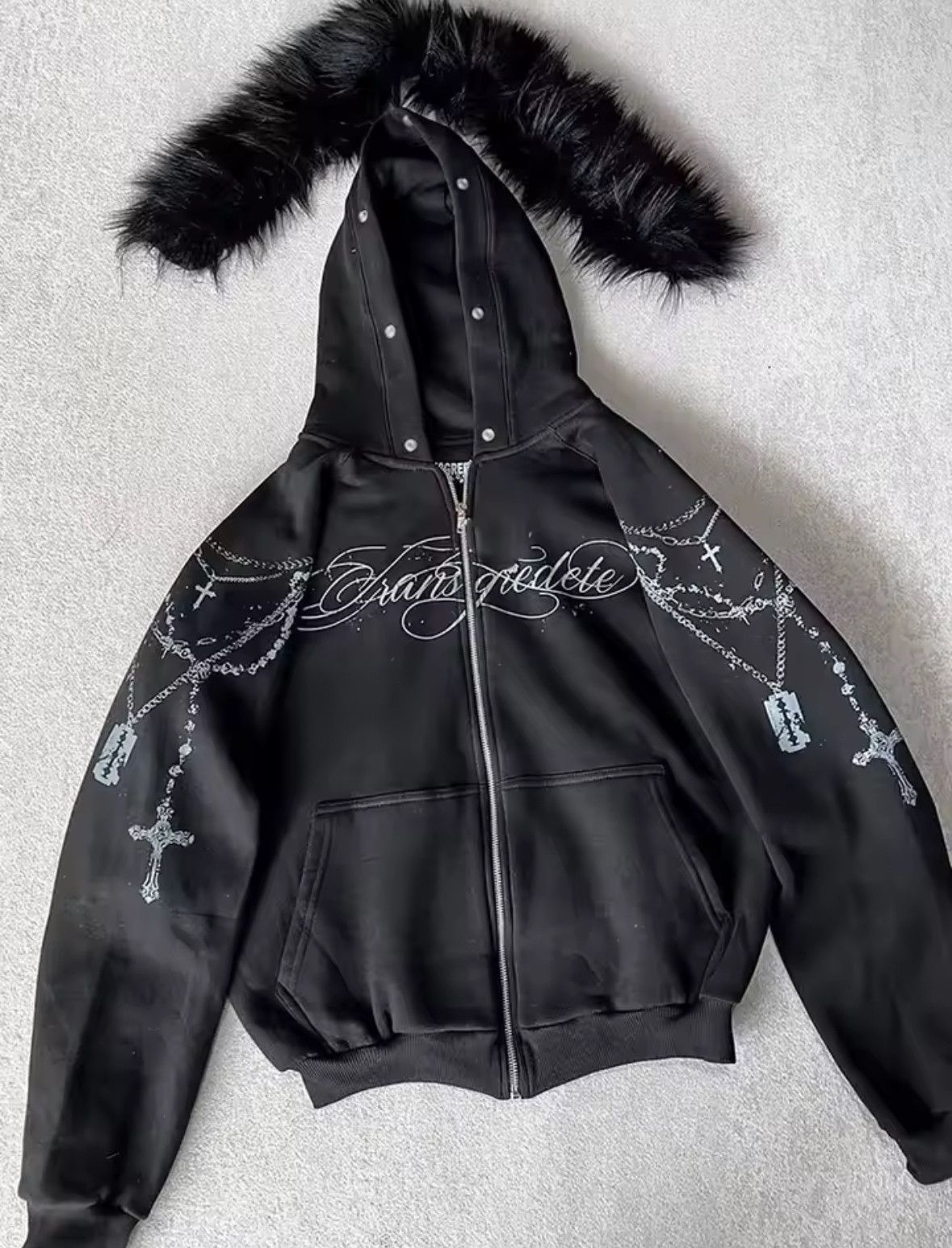 Other Fashion Punk Goth Grunge Removable Fur Hat Graphic Hoodies Size US S / EU 44-46 / 1 - 1 Thumbnail