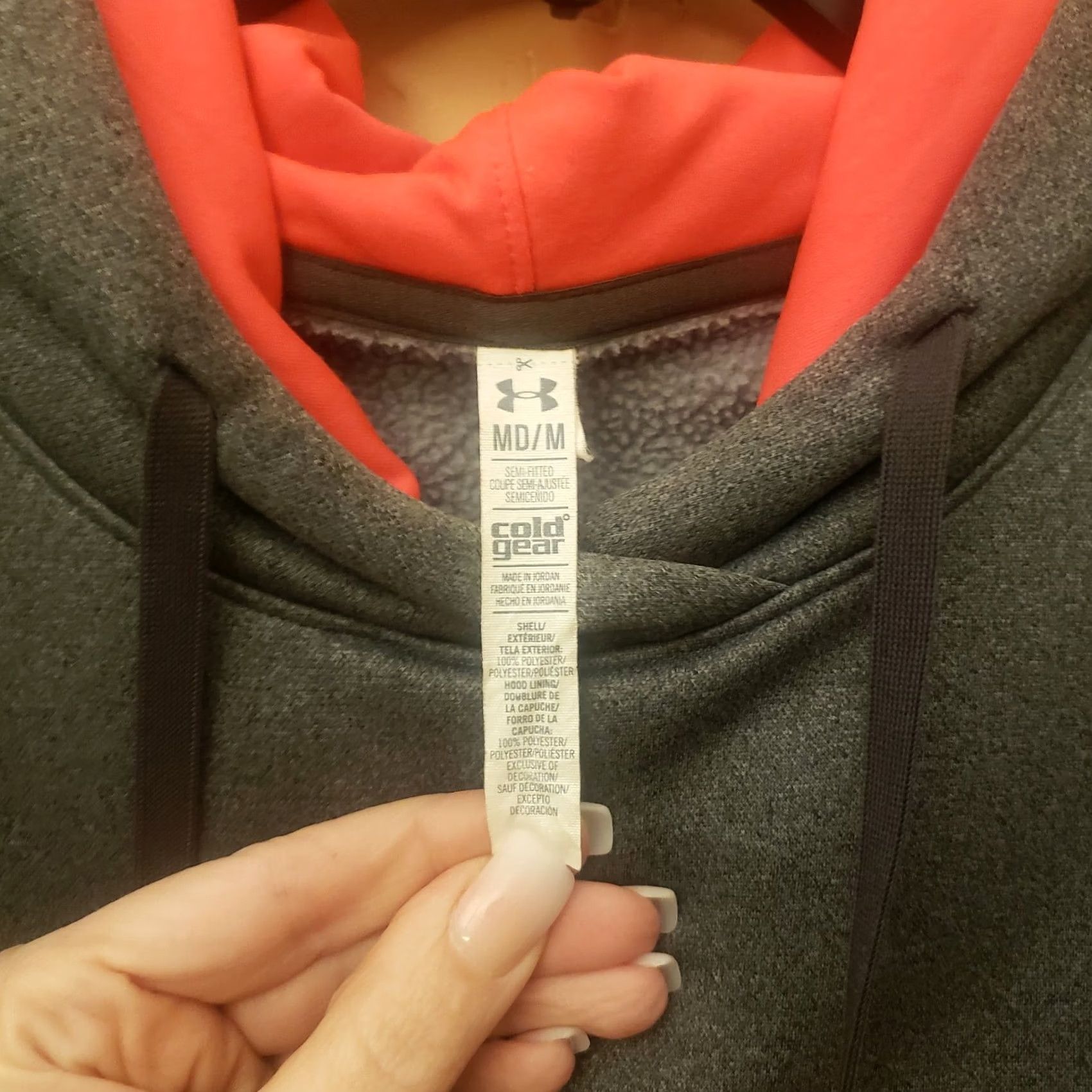 Under Armour Under Armour Women’s Gray/Coral Chenille Raised Logo Hoodie Cold Gear Size M Pullover Hooded Moisture Wicking Pockets Gym & Training Womens Size M / US 6-8 / IT 42-44 - 3 Thumbnail