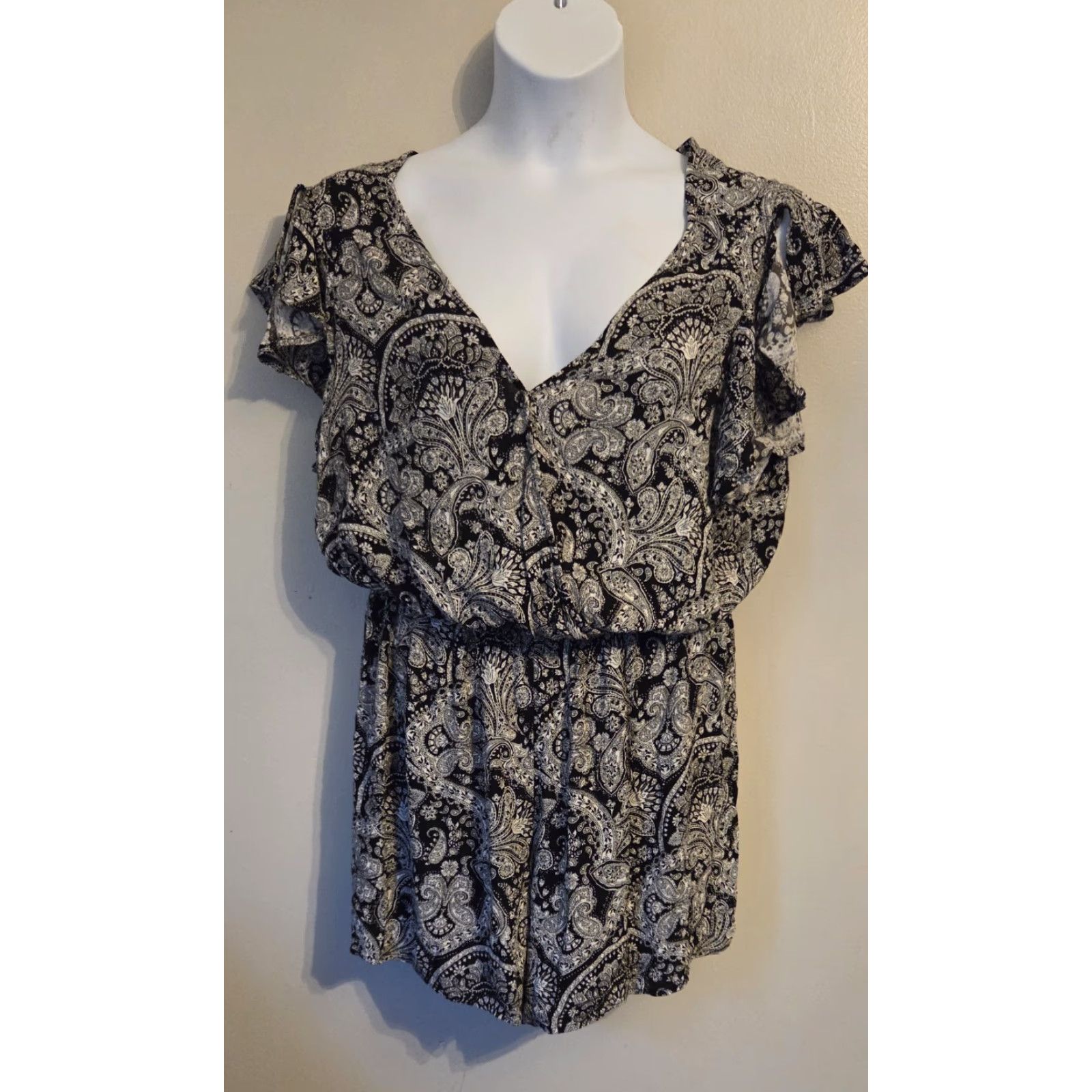 Vintage Terra & Sky Deco Paisley Romper Short Set 1X Black Womens One-Piece Boho Size XL / US 12-14 / IT 48-50 - 2 Thumbnail