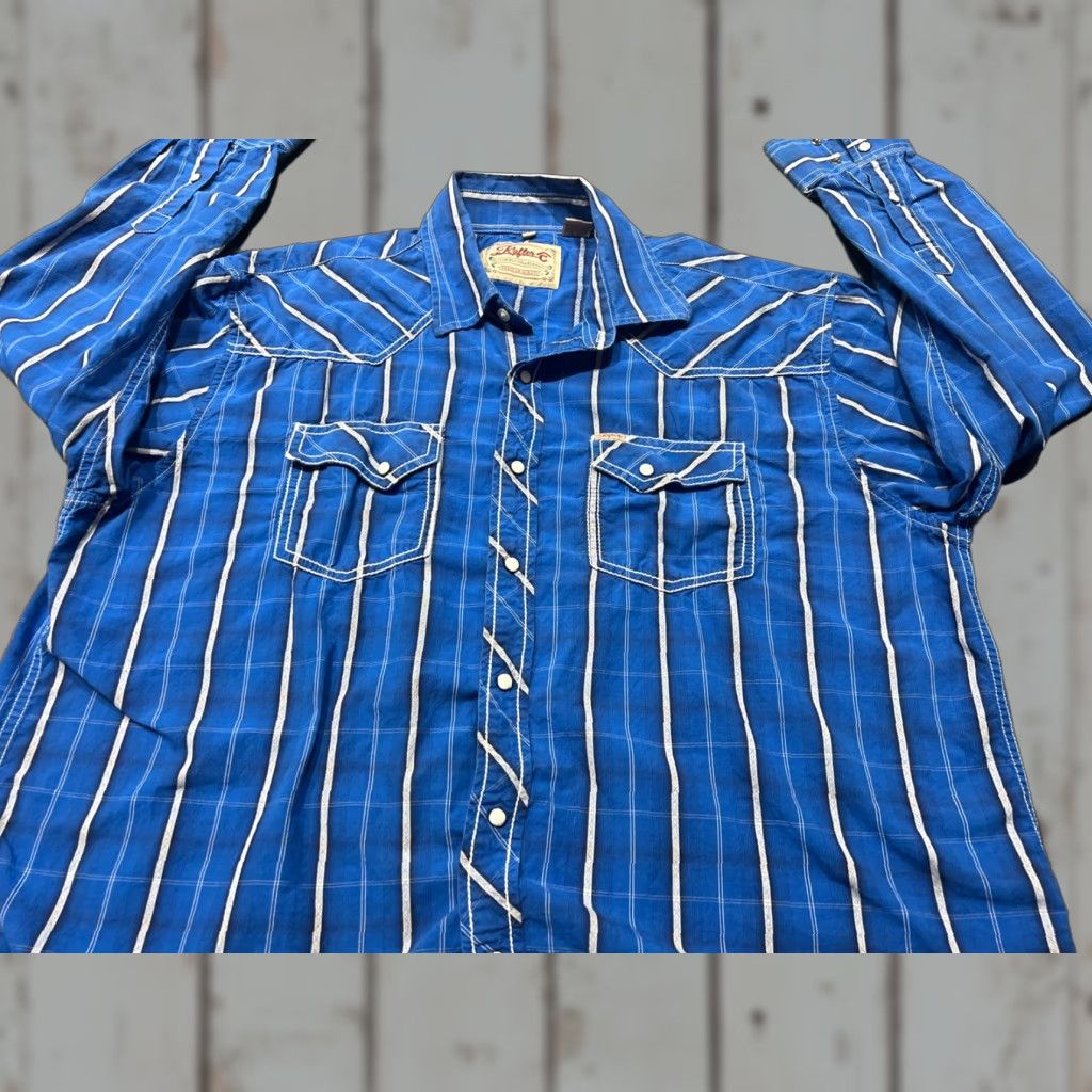 Vintage Rafter C Men’s Western Shirt Long Sleeve-Plaid Blue 2XL Cotton Casual Size US XXL / EU 58 / 5 - 1 Thumbnail