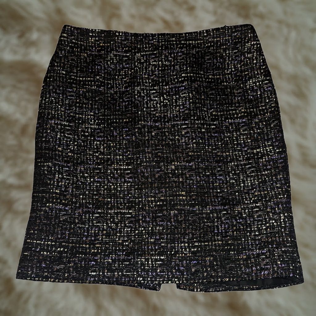 Ann Taylor VINTAGE Ann Taylor Petite Pencil Skirt 12P Women's Black Abstract Lined Casual Workwear Size 34" / US 12 / IT 48 - 1 Thumbnail