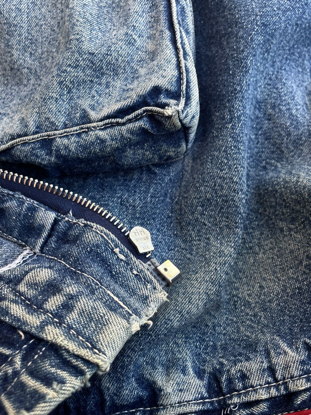 Vintage 1970s Leather Vest On Riri Zipper, Stonewashed Denim- Wescot Size US L / EU 52-54 / 3 - 11 Thumbnail