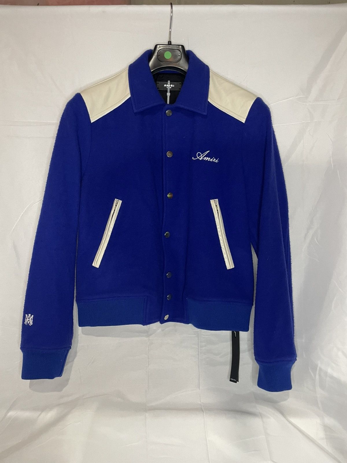 Amiri Amiri Varsity Cotton/Leather Bomber Jacket Blue + White NWT Size US M / EU 48-50 / 2 - 2 Thumbnail