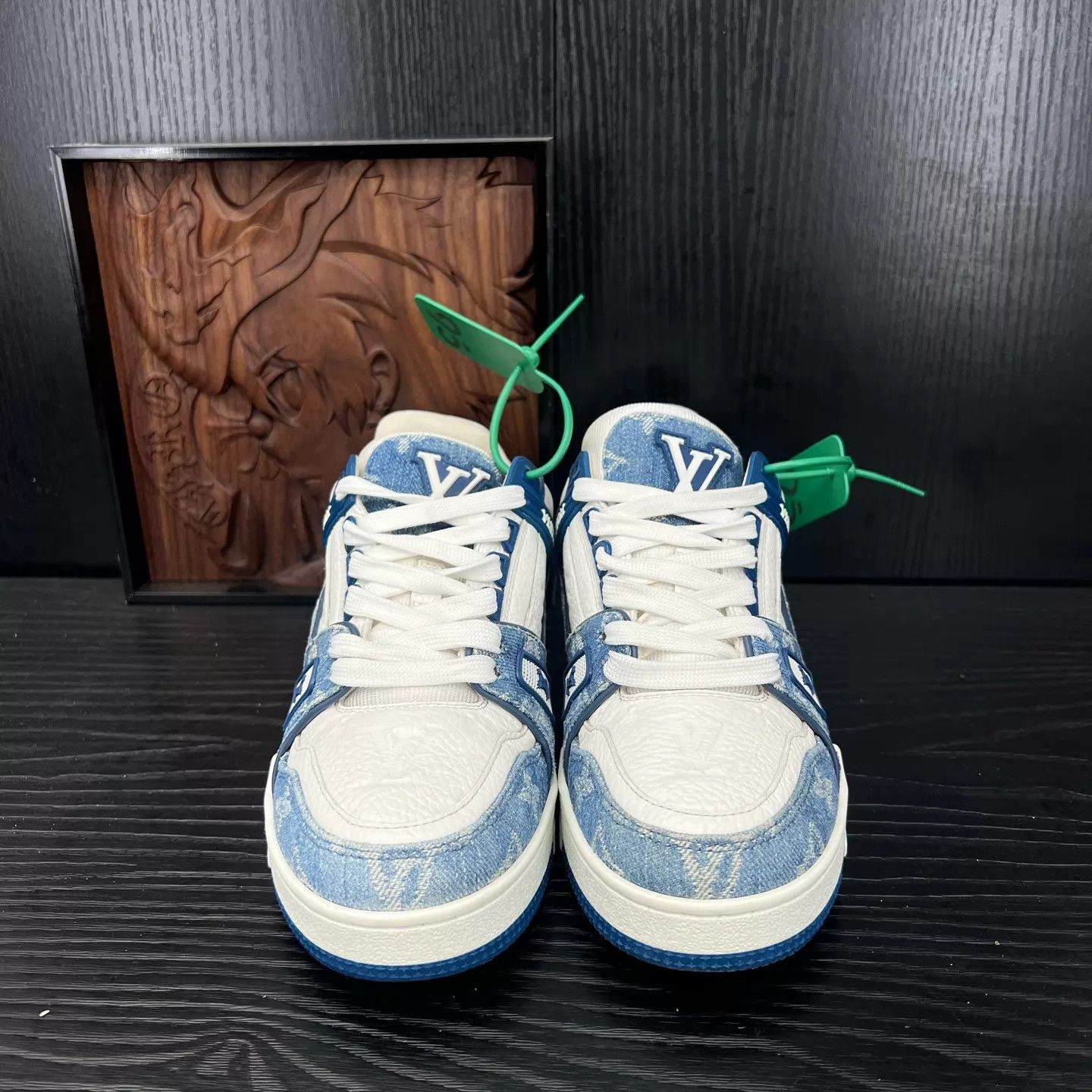 Louis Vuitton LV Trainer White & Blue Denim 37 Like New With Box Size US 6.5 / IT 36.5 - 4 Thumbnail