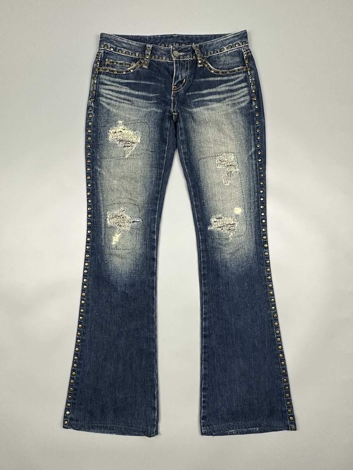 If Six Was Nine × Le Grande Bleu (L.G.B.) 🔥Flared🔥 Vintage Moussy Flared Boro Multi Button Jeans Size 27" / US 4 / IT 40 - 1 Thumbnail