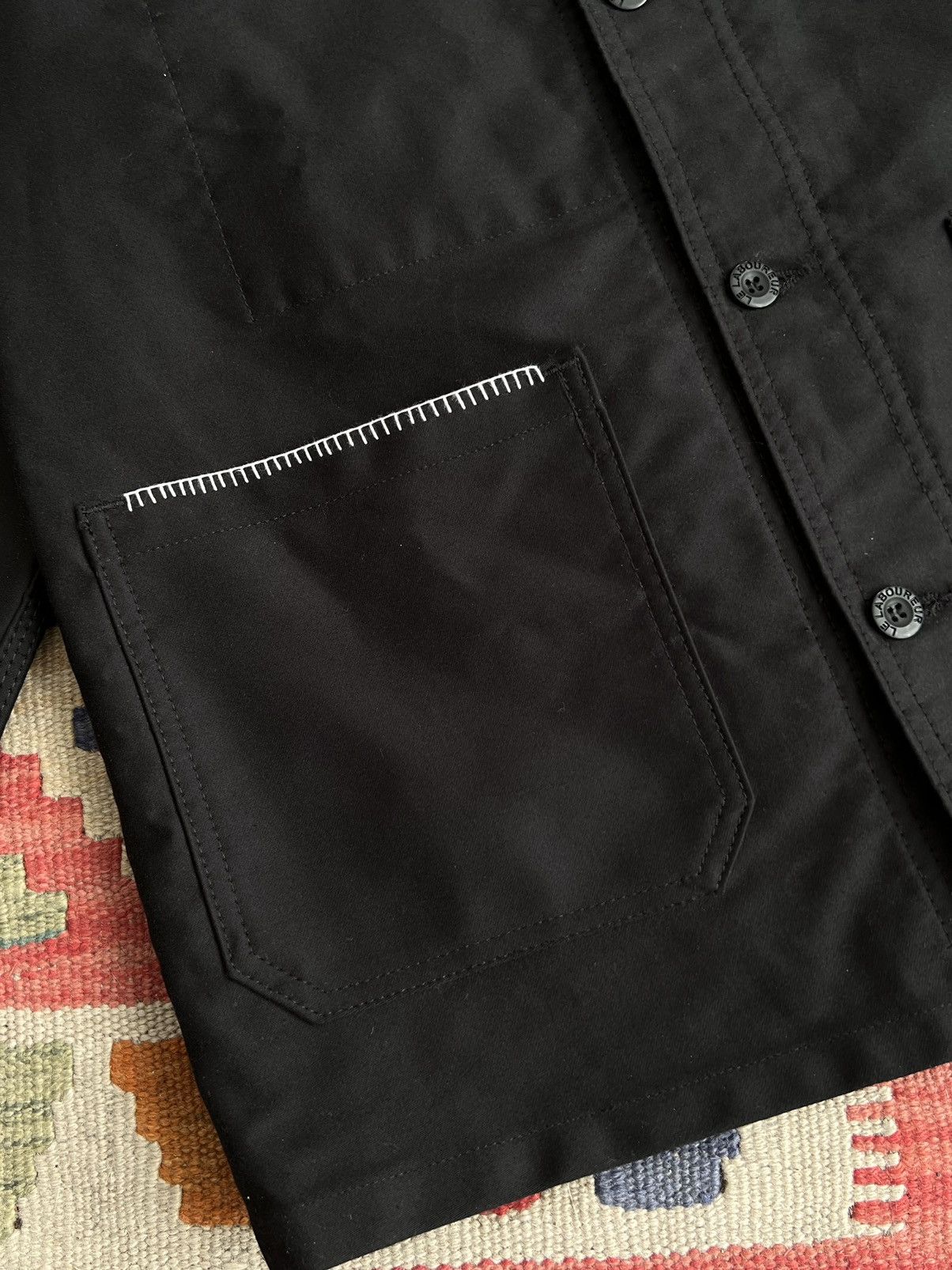 Le Laboureur 🇫🇷Le Laboureur Black Moleskin Sashiko Patched Chore Jacket Size US S / EU 44-46 / 1 - 11 Thumbnail