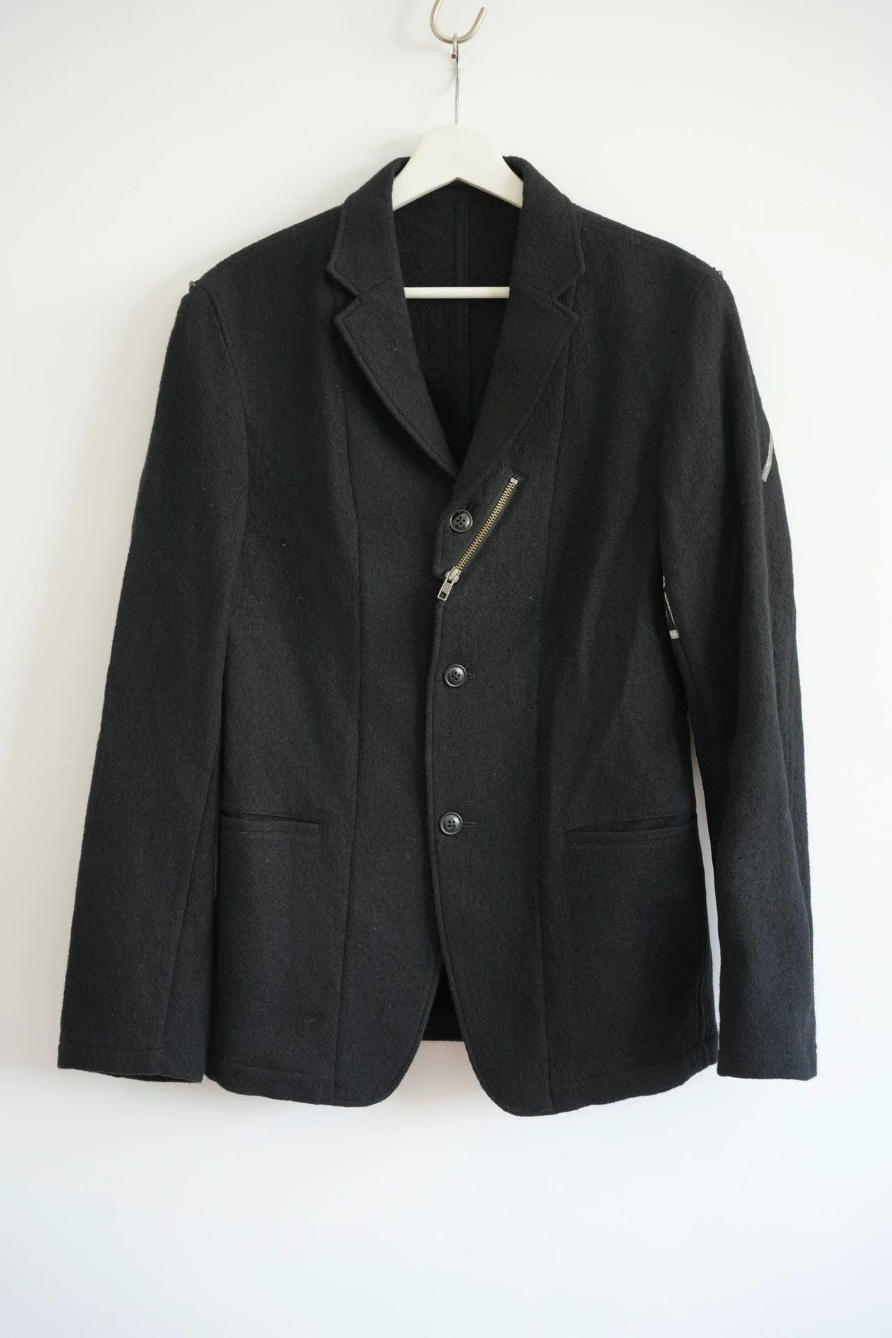 Yohji Yamamoto Black Button-Front Tailored Jacket with Zip Detail Size US M / EU 48-50 / 2 - 1 Thumbnail