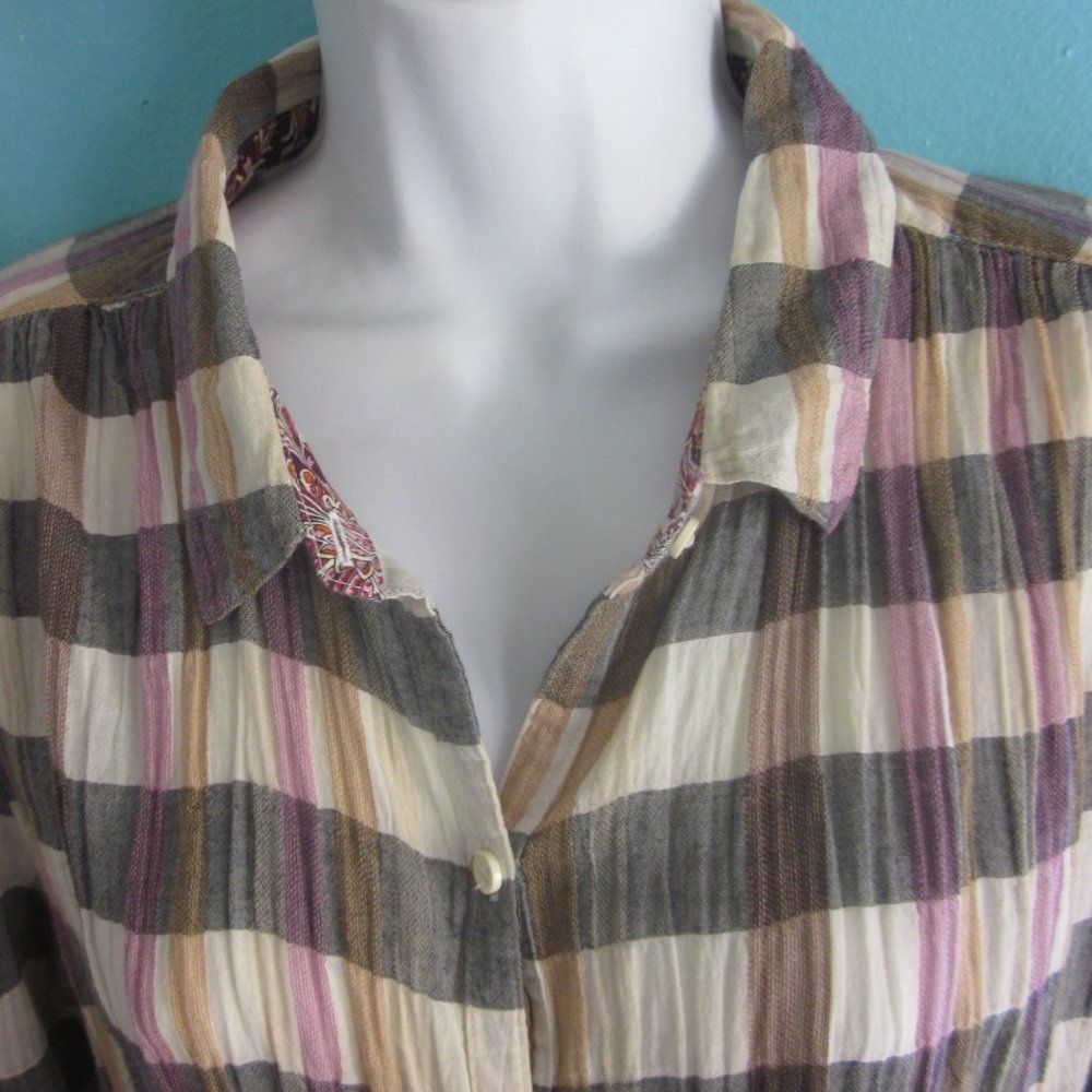 Anthony Sinclair Isabella Sinclair Attay Button Up Shirt Size L Lace Back Plaid Roll Tab Sleeve Size L / US 10 / IT 46 - 12 Thumbnail
