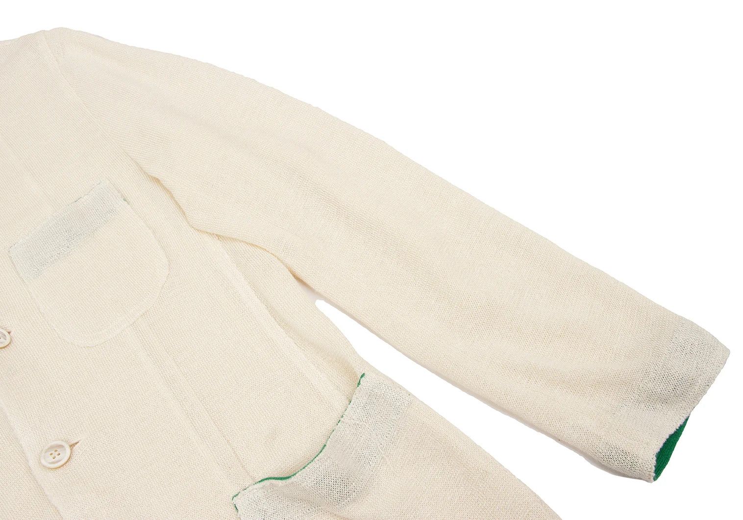 Issey Miyake Linen Acrylic Color-Collared Long Knit Jacket in Cream Green Size US XL / EU 56 / 4 - 7 Thumbnail