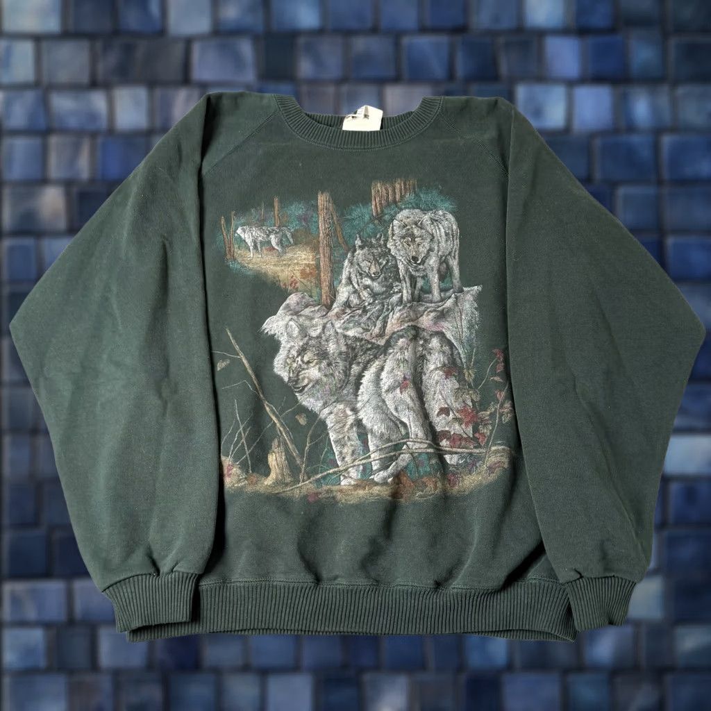Vintage VINTAGE Northern Element Wolf Pack Sweatshirt Mens Medium Made In Canada 90s Graphic Print Cotton Pullover Size US M / EU 48-50 / 2 - 1 Thumbnail