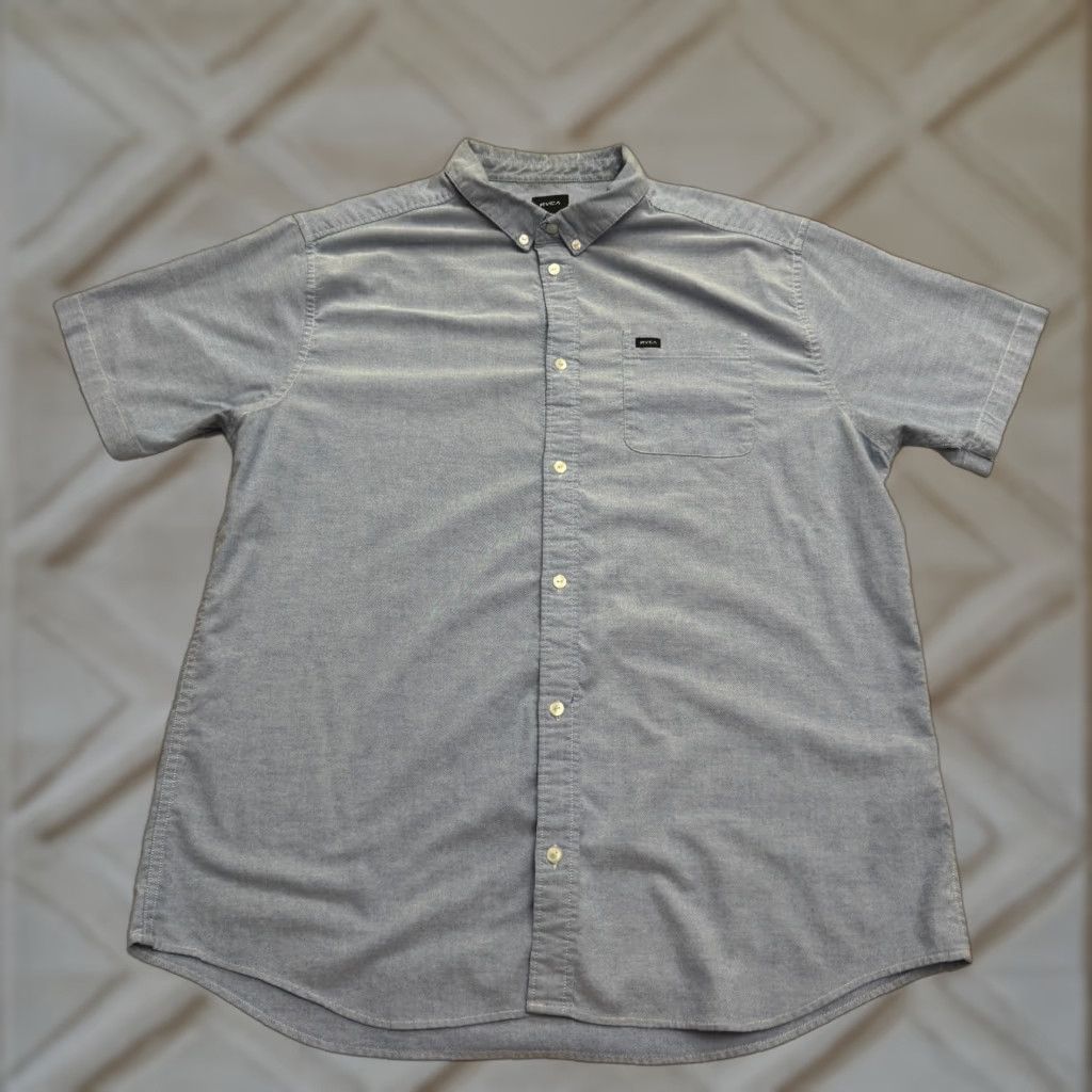 RVCA RVCA Slim Fit Button-Down Shirt Mens 2XL Blue Short Sleeve Chambray Classic Preppy Casual Shirt Size US XXL / EU 58 / 5 - 1 Thumbnail