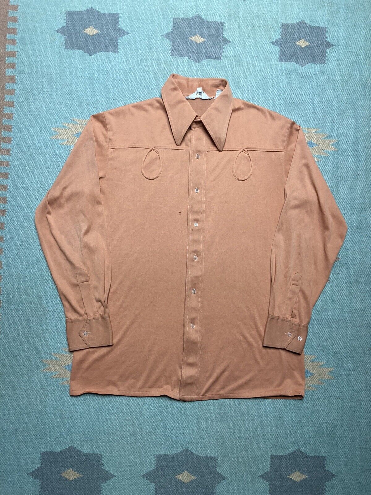 Vintage VTG 70s disco shirt polyester dagger collar Martini coral XL Size US XL / EU 56 / 4 - 1 Thumbnail