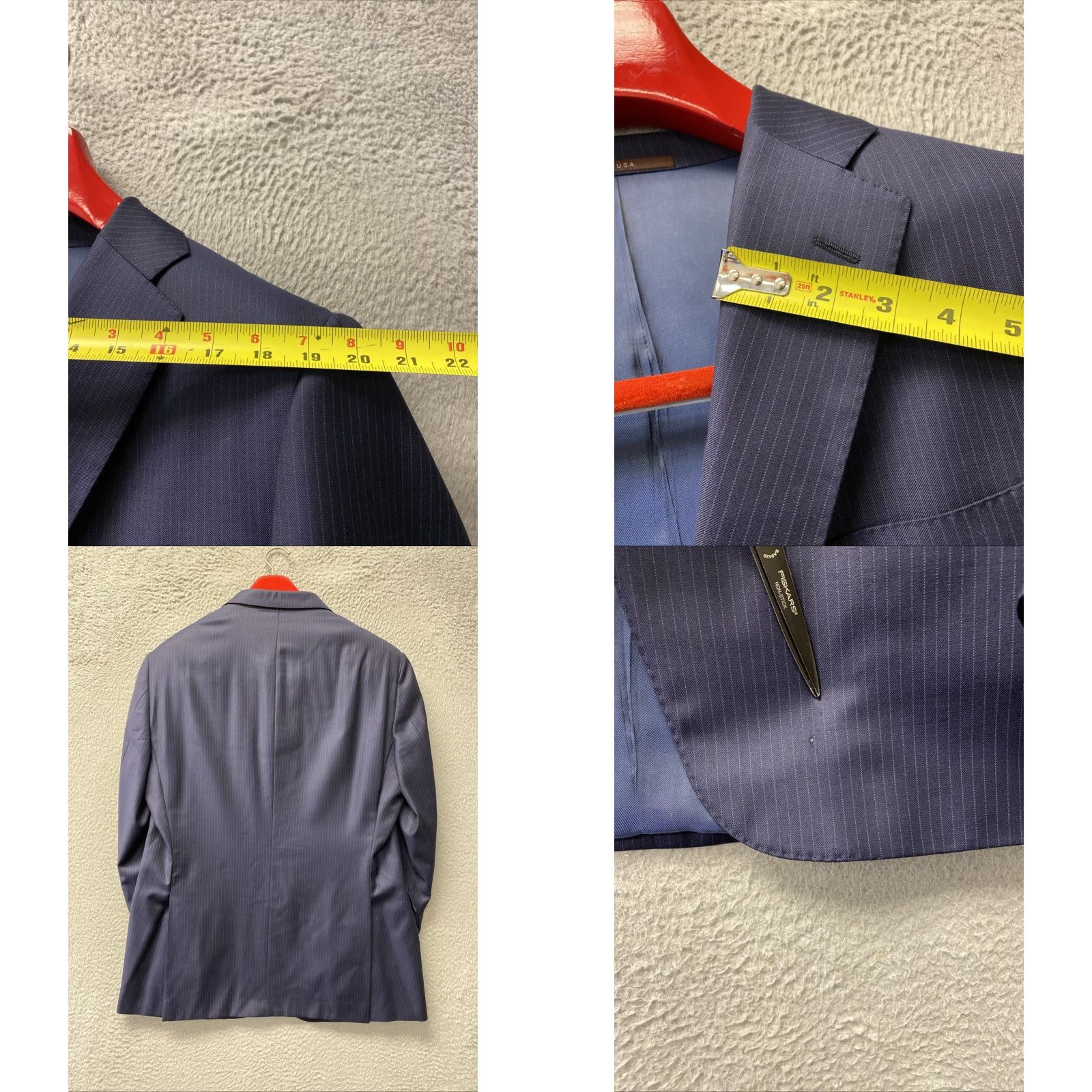 Vintage HICKEY FREEMAN Blazer Suit Jacket Size 44 R Blue Striped Wool Two Button Mens Size 44R - 8 Thumbnail