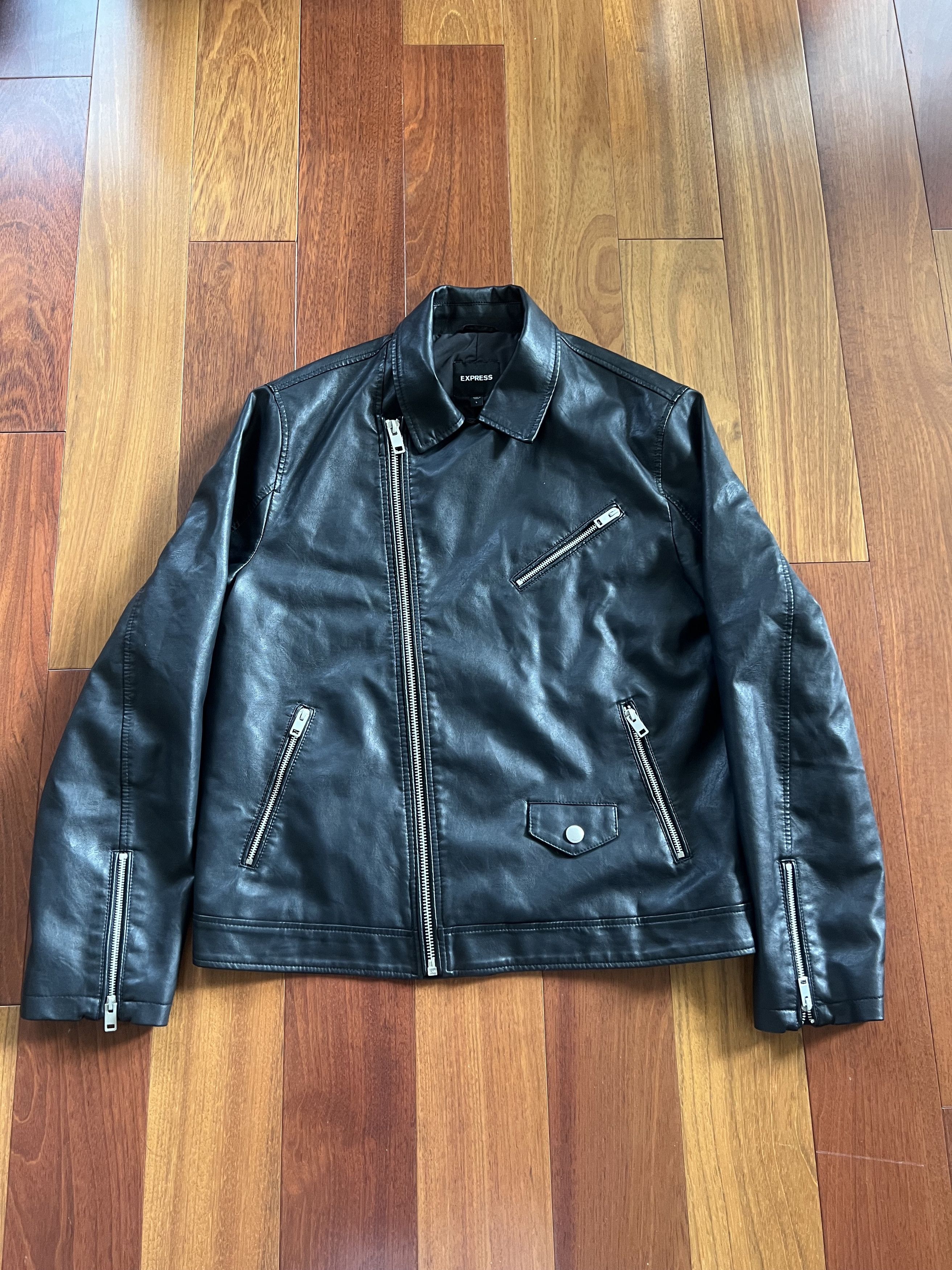 image of Express Faux Leather Motto Jacket in Black, Men's (Size XL)