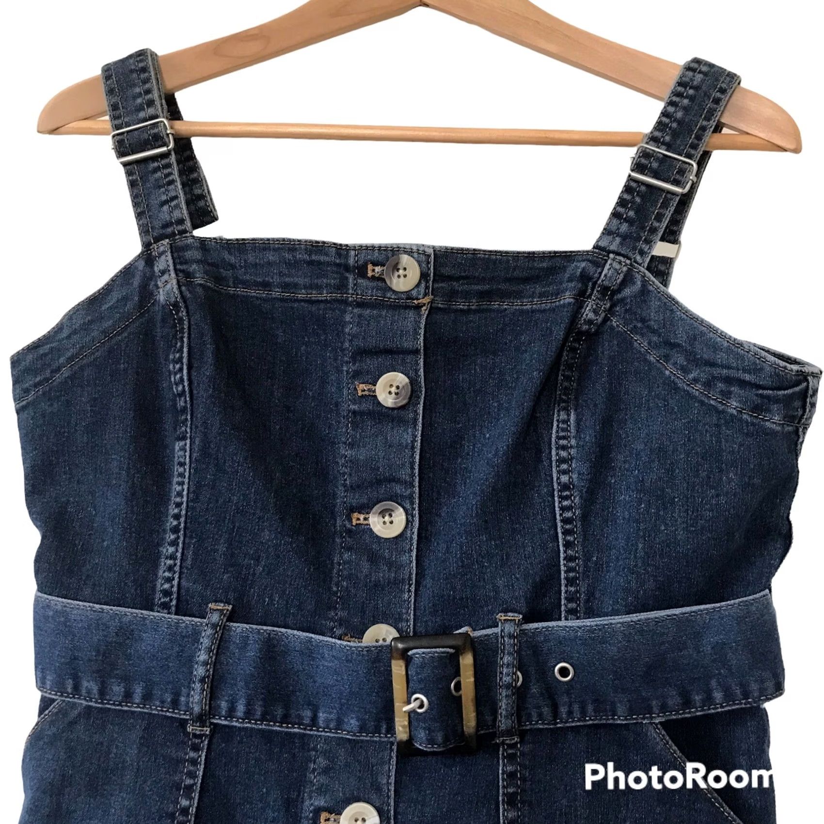 H&M VINTAGE (not applicable) H&M Dress Womens L Denim Blue Pockets Belted Button Up Knee Length Shirt? Size 36" / US 14 / IT 50 - 3 Thumbnail