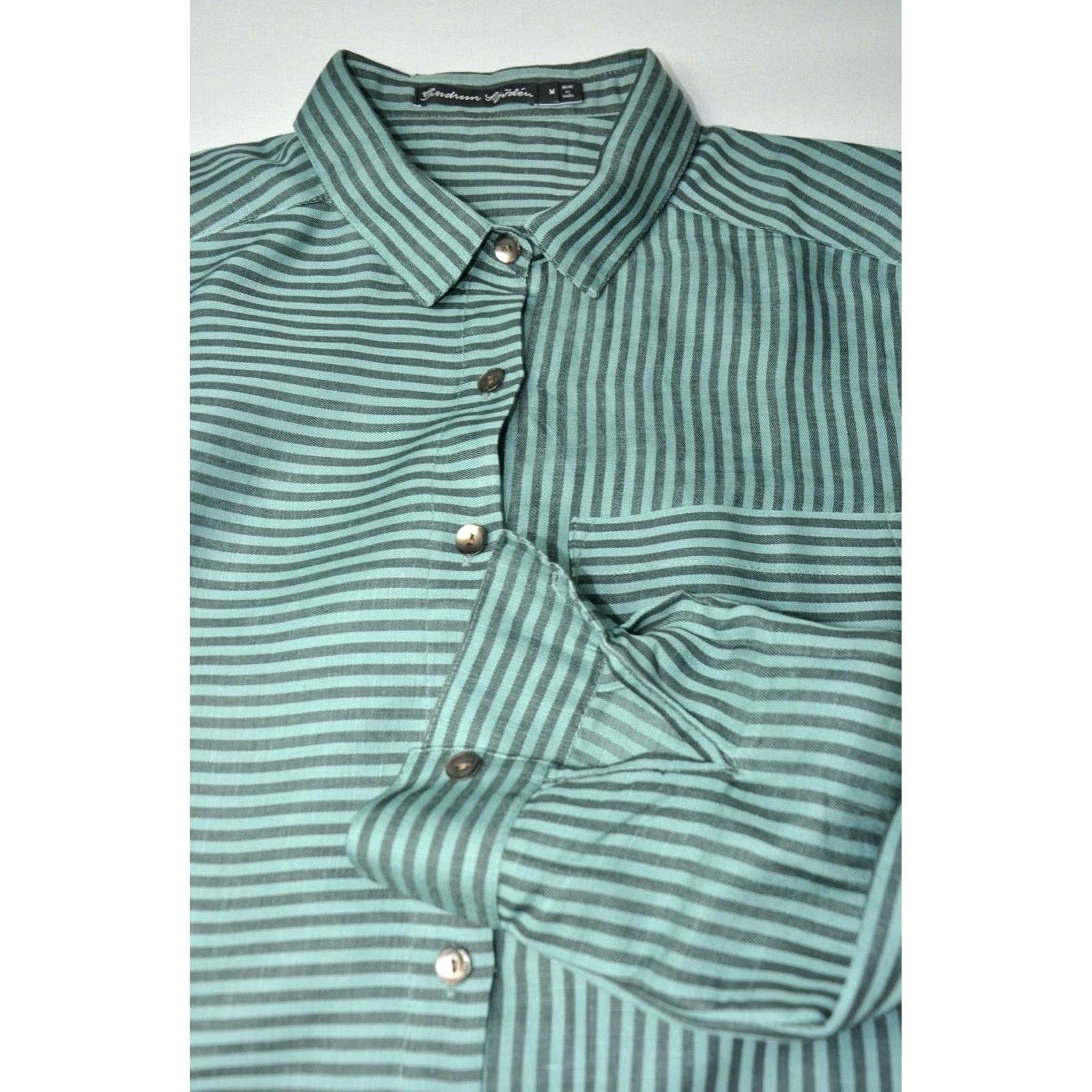 Vintage Gudrun Sjoden Shirt Striped Blue 50%Linen 50%Lyocell M Women Long Sleeve Collared Buttoned Vintage N/A Size M / US 6-8 / IT 42-44 - 7 Thumbnail