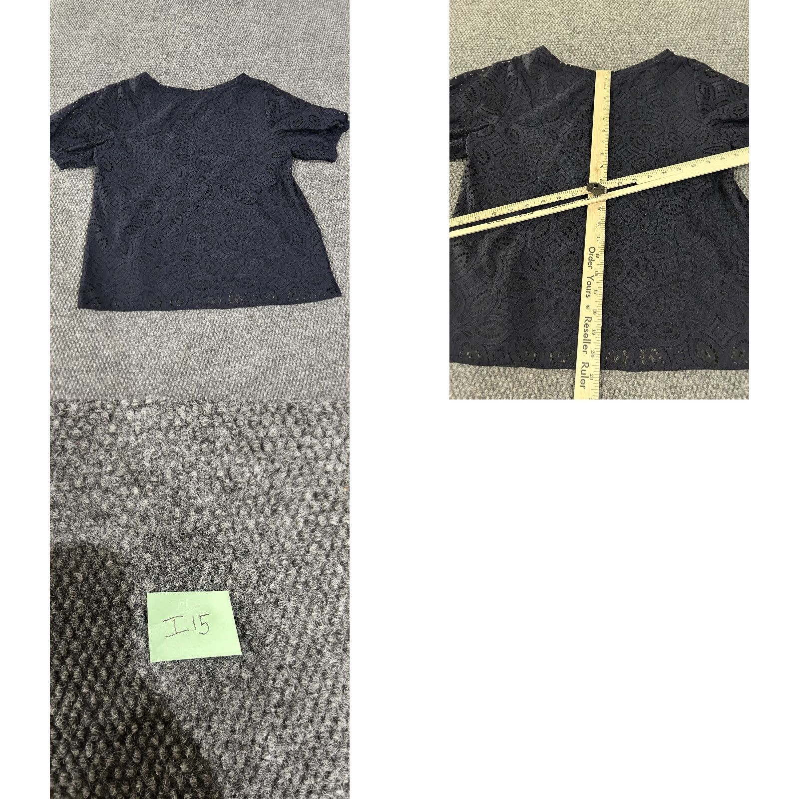 Loft VINTAGE LOFT Shirt Womens Small Navy Blue Eyelet Lace Short Sleeve Lined Top Blouse Size S / US 4 / IT 40 - 8 Thumbnail