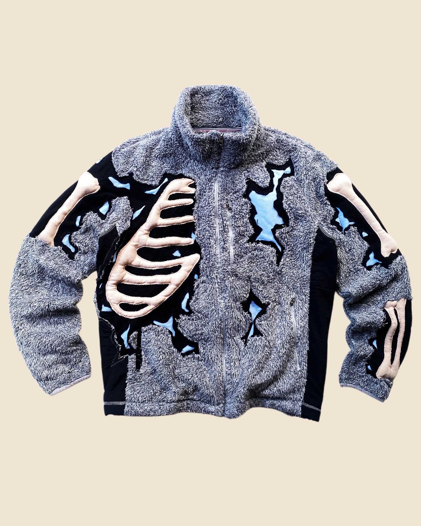 Handmade 1 OF 1 REWORKED CRACKY 3D PUFF SKELETON SHERPA JACKET SIZE M Size US M / EU 48-50 / 2 - 1 Thumbnail