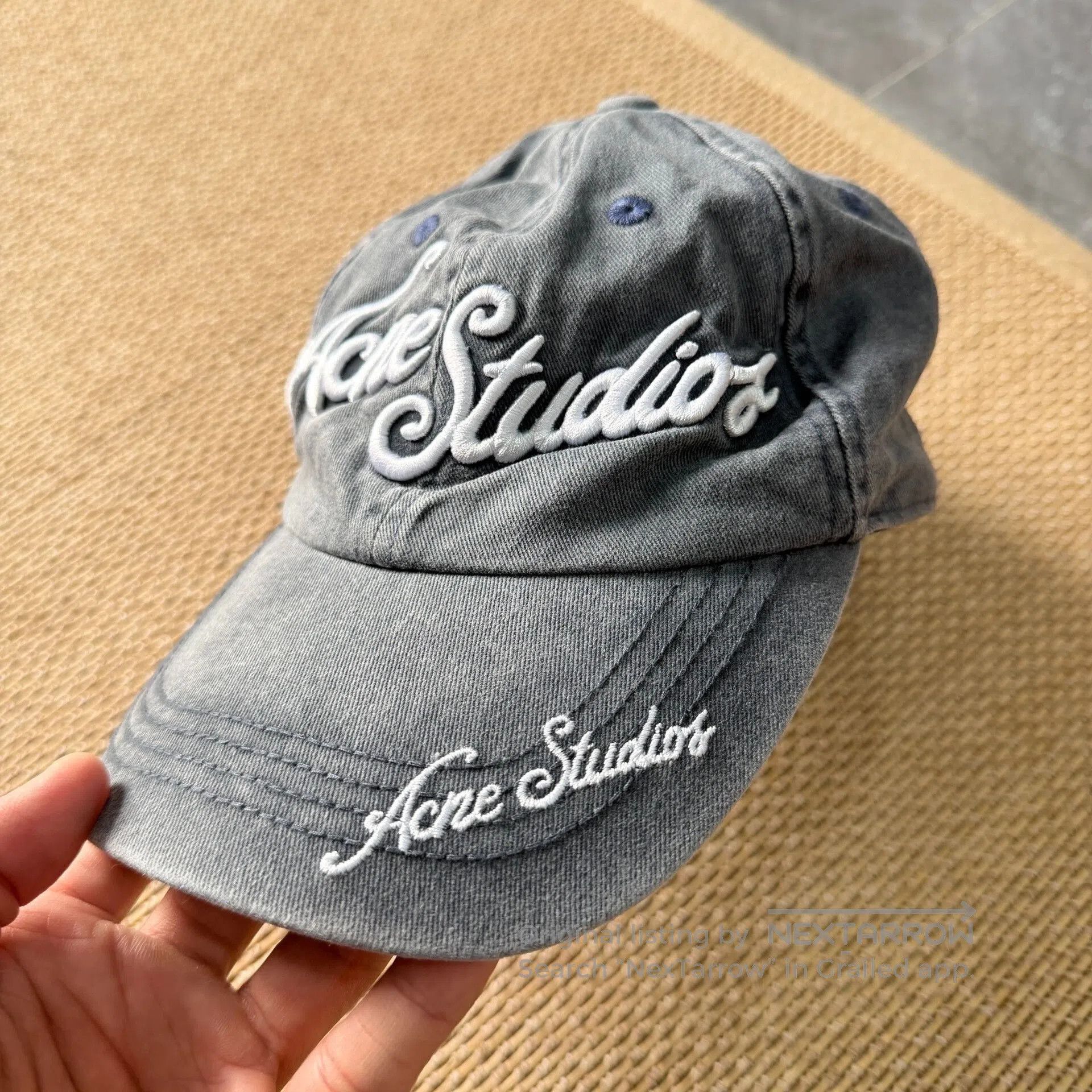 Acne Studios Acne Studios Gray Blue Distressed Cap. Size ONE SIZE - 3 Thumbnail
