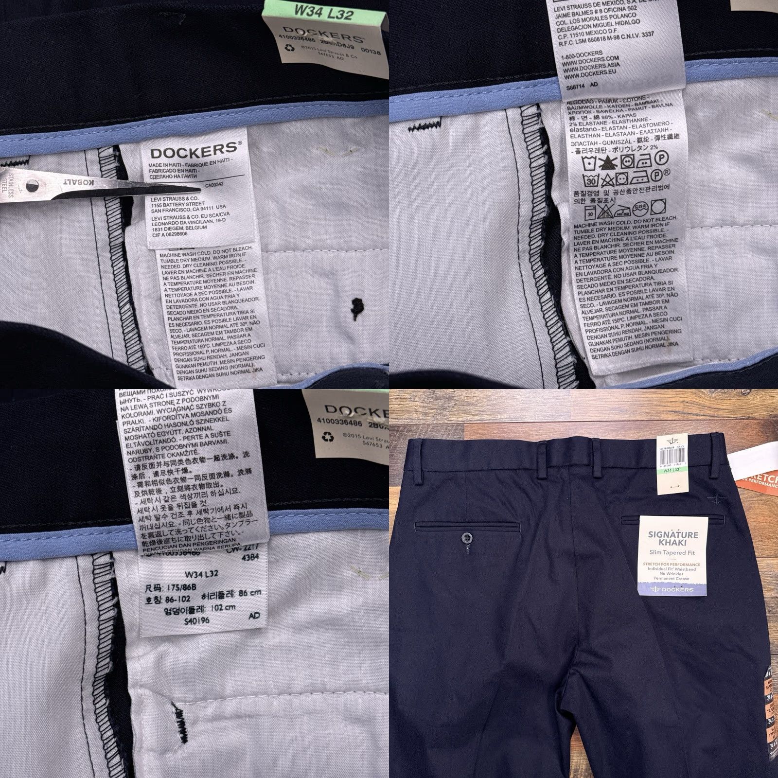 Dockers DOCKERS Easy Khaki Pants Mens 34x32 Navy Blue Slim Fit Tapered Stretch New Size US 34 / EU 50 - 8 Thumbnail