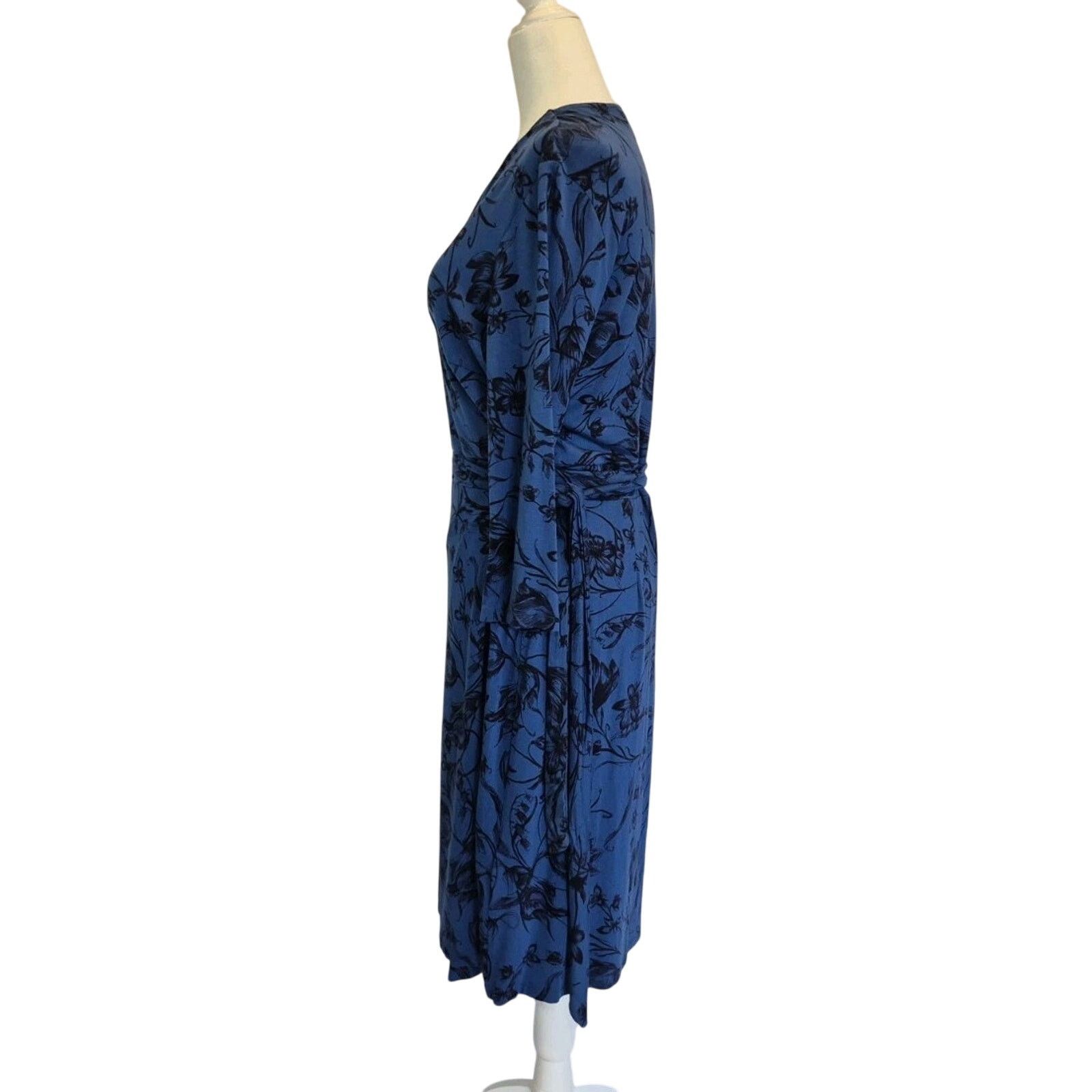 Hobbs London Hobbs London Blue Floral Blue Black Midi Wrap Dress US 10 Size L / US 10 / IT 46 - 7 Thumbnail