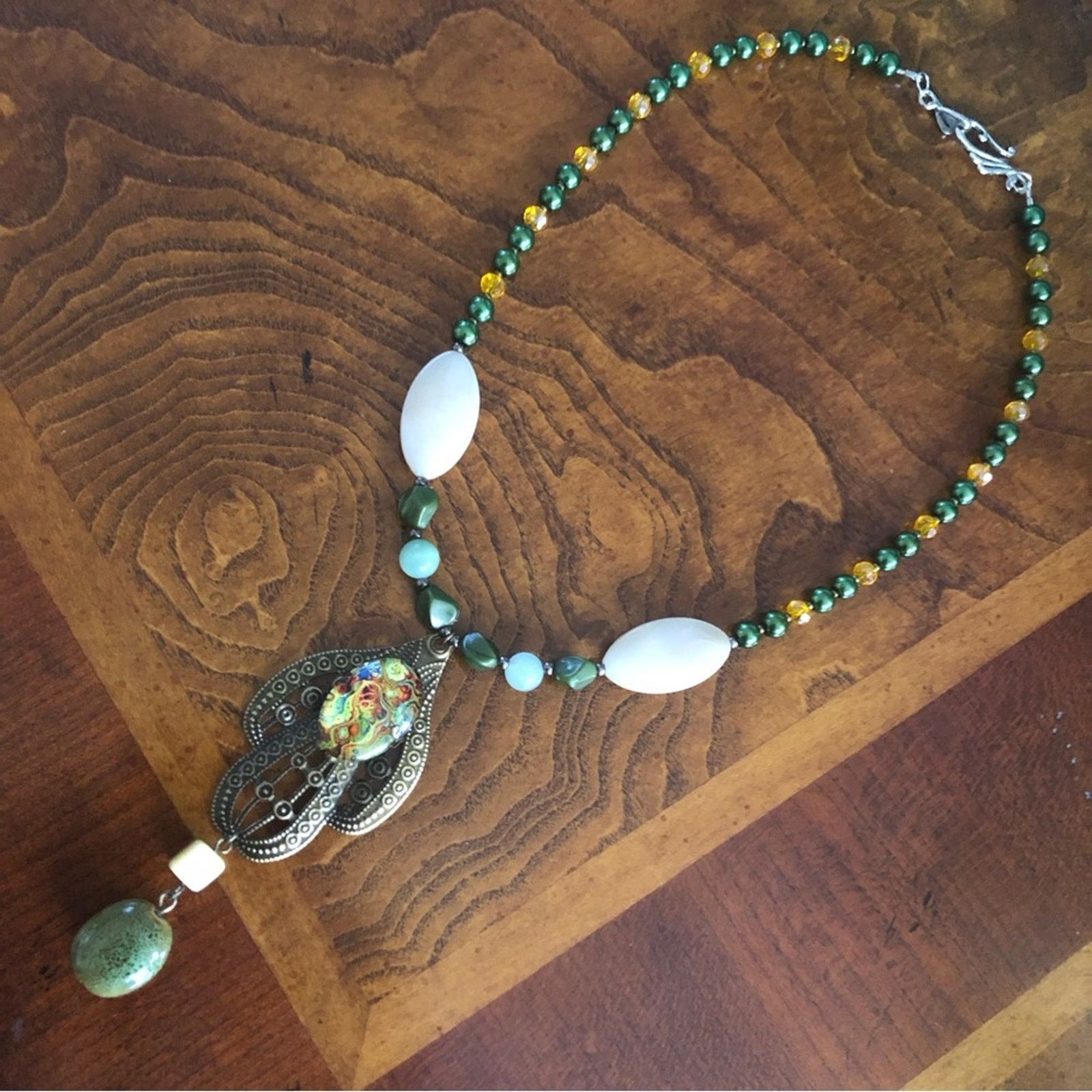 Handmade Handcrafted repurpose cabochon filigree Pearl necklace Size ONE SIZE - 8 Thumbnail