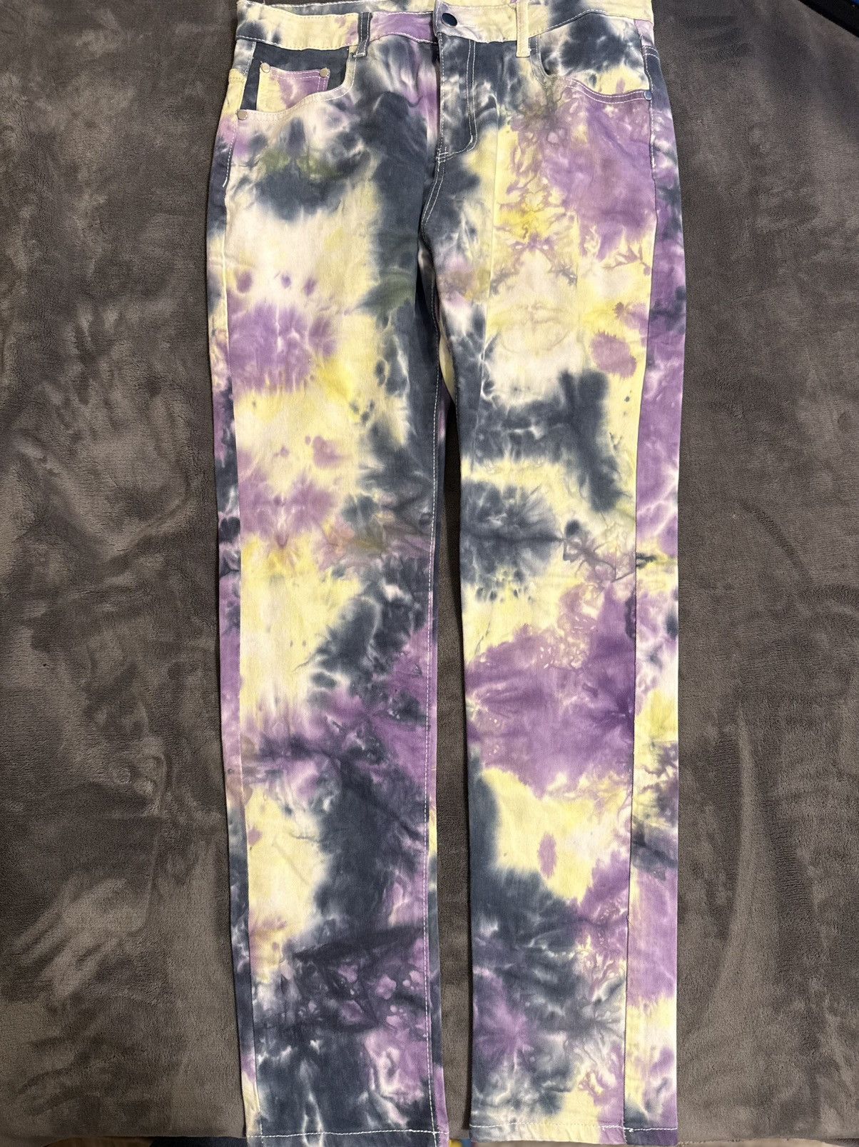 Boohoo BHM Purple & yellow tie-dye jeans size 33 Size US 33 - 1 Thumbnail