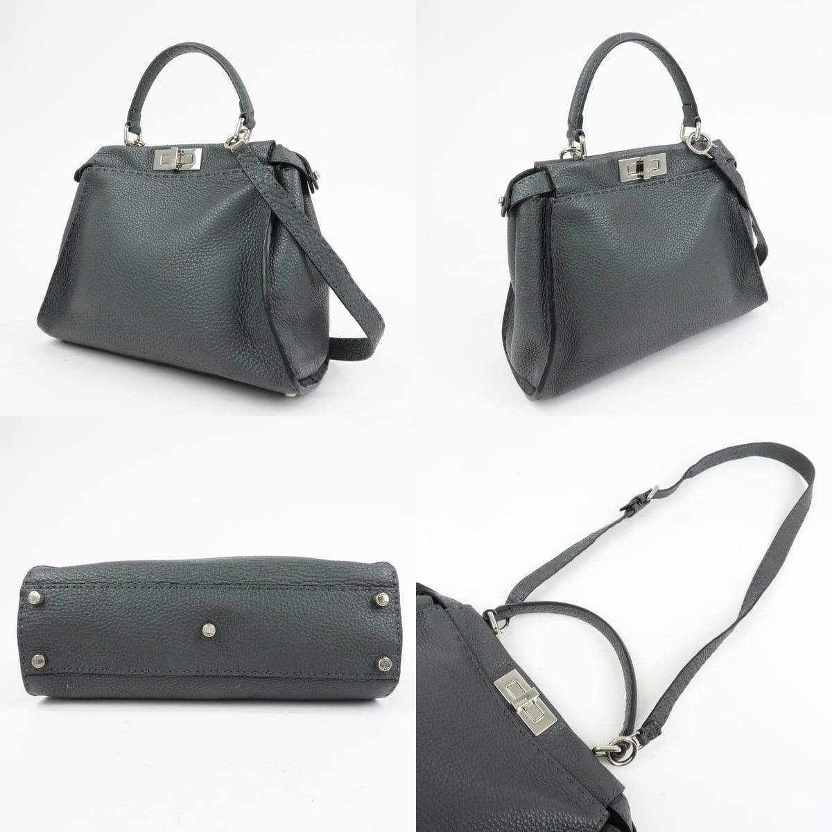 Fendi Fendi Selleria Peekaboo Calfskin Top Handle Bag Gray Size ONE SIZE - 3 Thumbnail