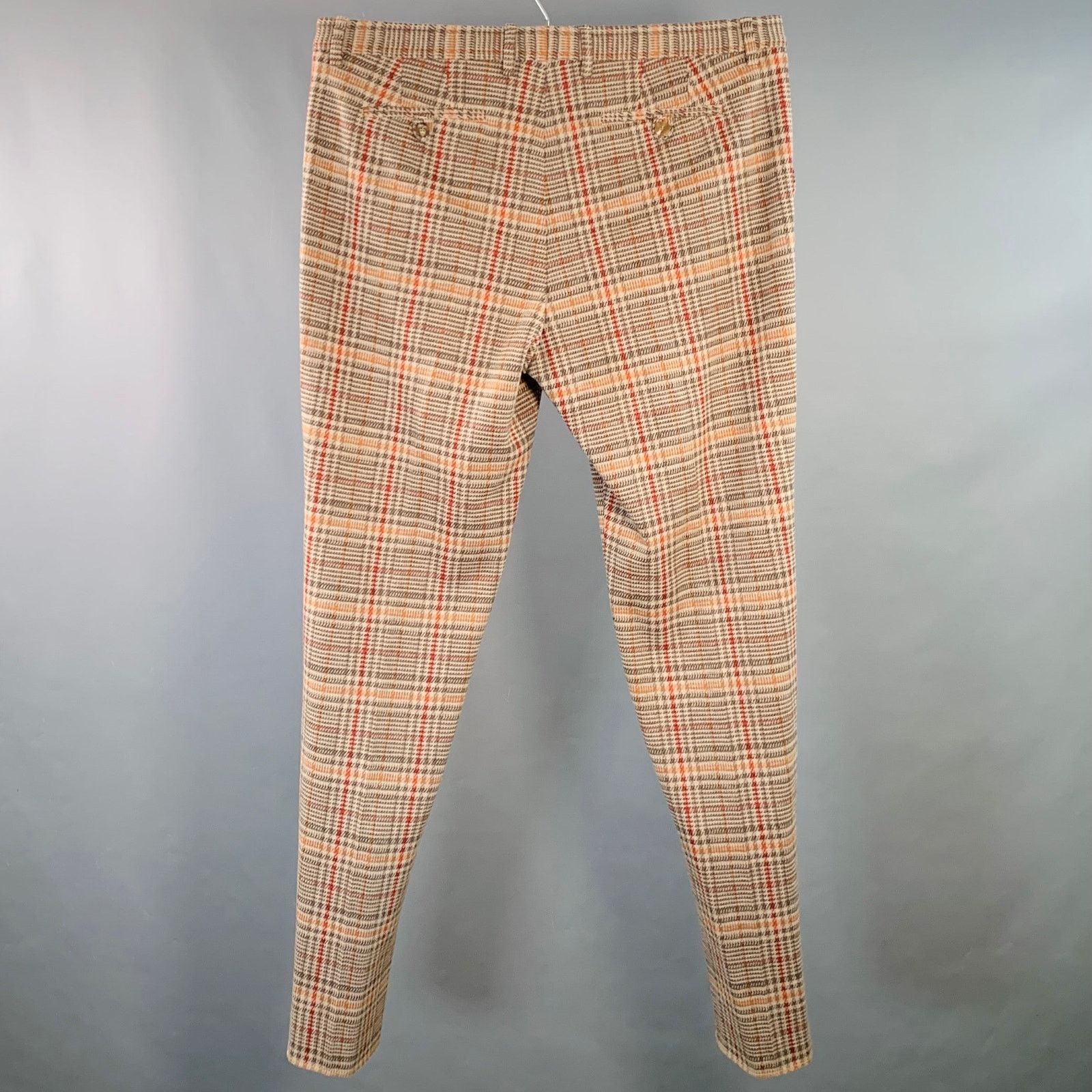 Etro ETRO Tan Grey Red Plaid Wool Tapered Zip Fly Dress Pants Size US 40 / EU 56 - 3 Thumbnail