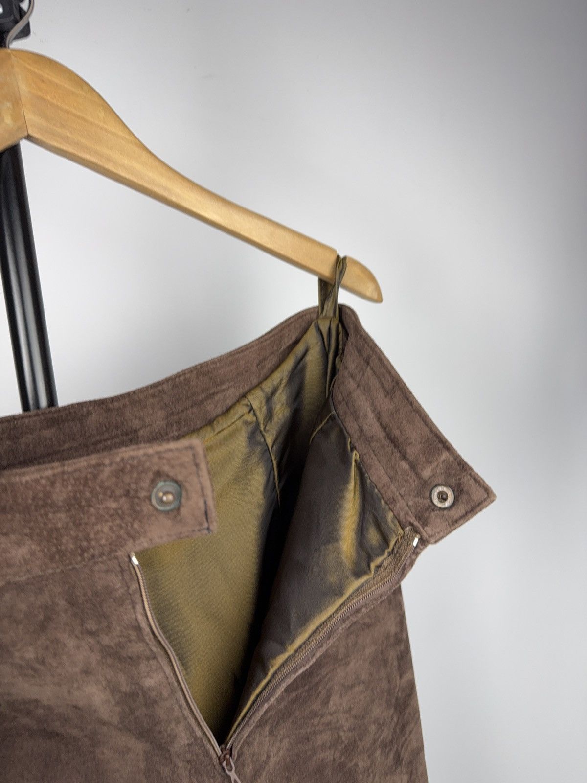 Genuine Leather Avant Garde 90s Y2K Retro Vintage Brown Leather Midi Skirt Size 29" - 11 Thumbnail